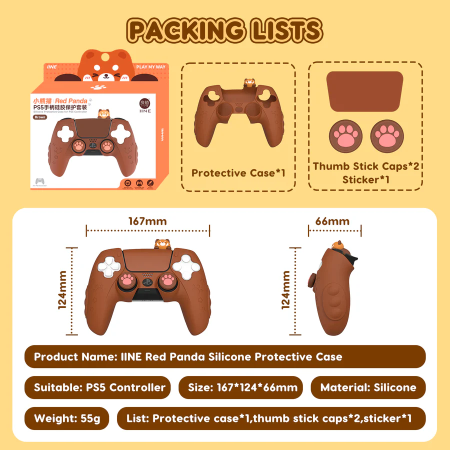 IINE PS5 Controller Adorable Bear Skin Set, Featuring 2 Thumb Grip Caps and 1 Sticker, Anti-slip Silicone Protective Cover Skin Case for Playstation 5 Wireless Controller Brown - Image 7