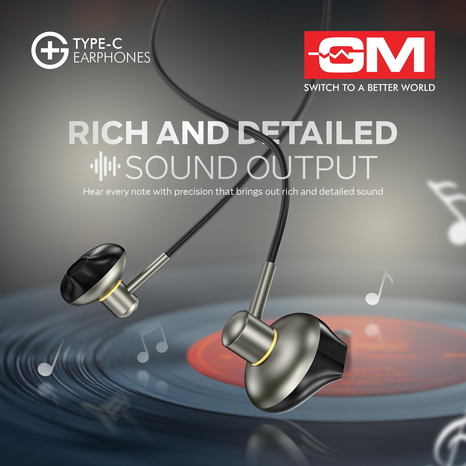 GM G+ Type-C Earphones with HD Sound, Half Ear Comfort Fit, Built-in Mic, One Touch Control, Metallic Finish, 14mm Drivers, Lightweight Wired USB-C Earphones for Calls and Music - Image 6