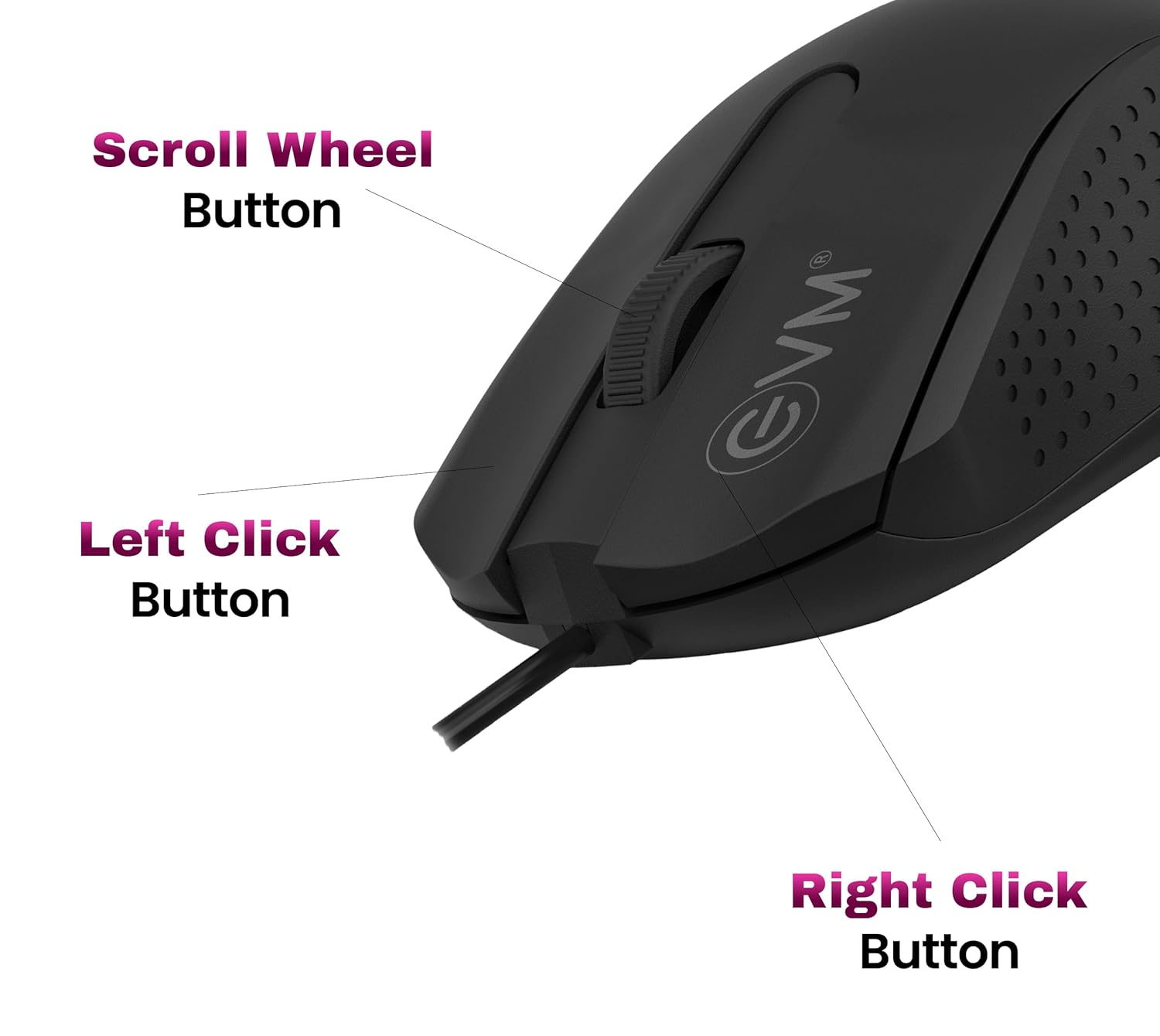 EVM M081 Wired Office Mouse,1000 DPI Optical Sensor,USB Plug & Play,1.3m Cable, Anti-Grip Ergonomic Design,Black 1 Year Warranty - Image 4
