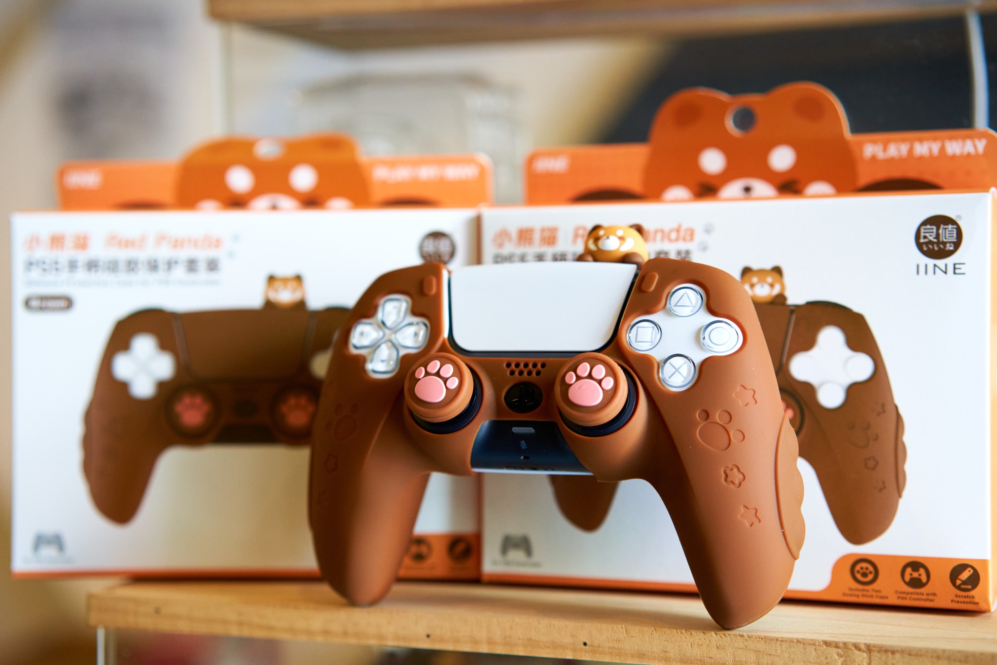 IINE PS5 Controller Adorable Bear Skin Set, Featuring 2 Thumb Grip Caps and 1 Sticker, Anti-slip Silicone Protective Cover Skin Case for Playstation 5 Wireless Controller Brown - Image 4