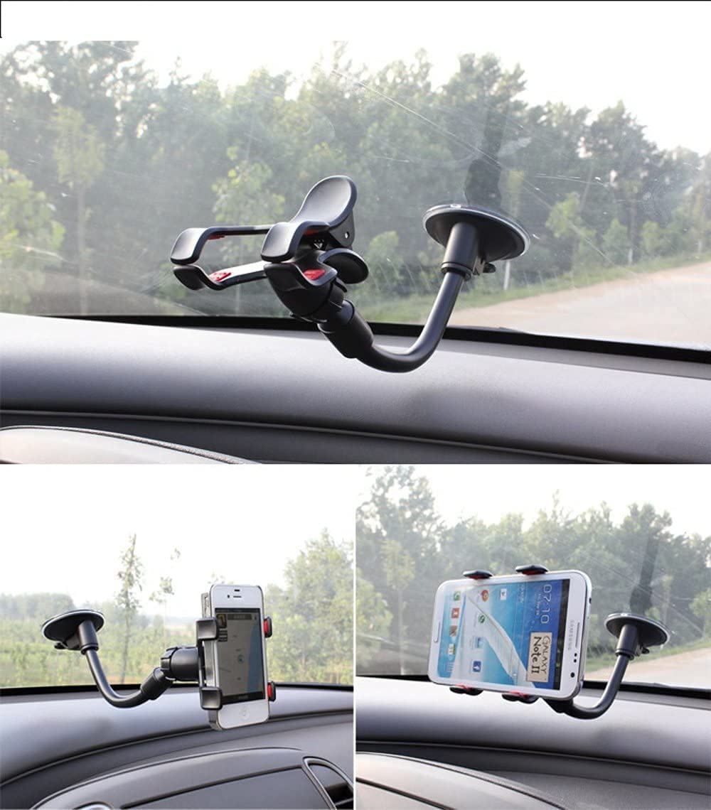 Car Phone Holder for Dash & Windshield Universal Flexible Gooseneck 8" Long Arm with Double Clip & Strong Suction Cup Phone Holder Mount for All Cellphones & Most of GPS - Image 2