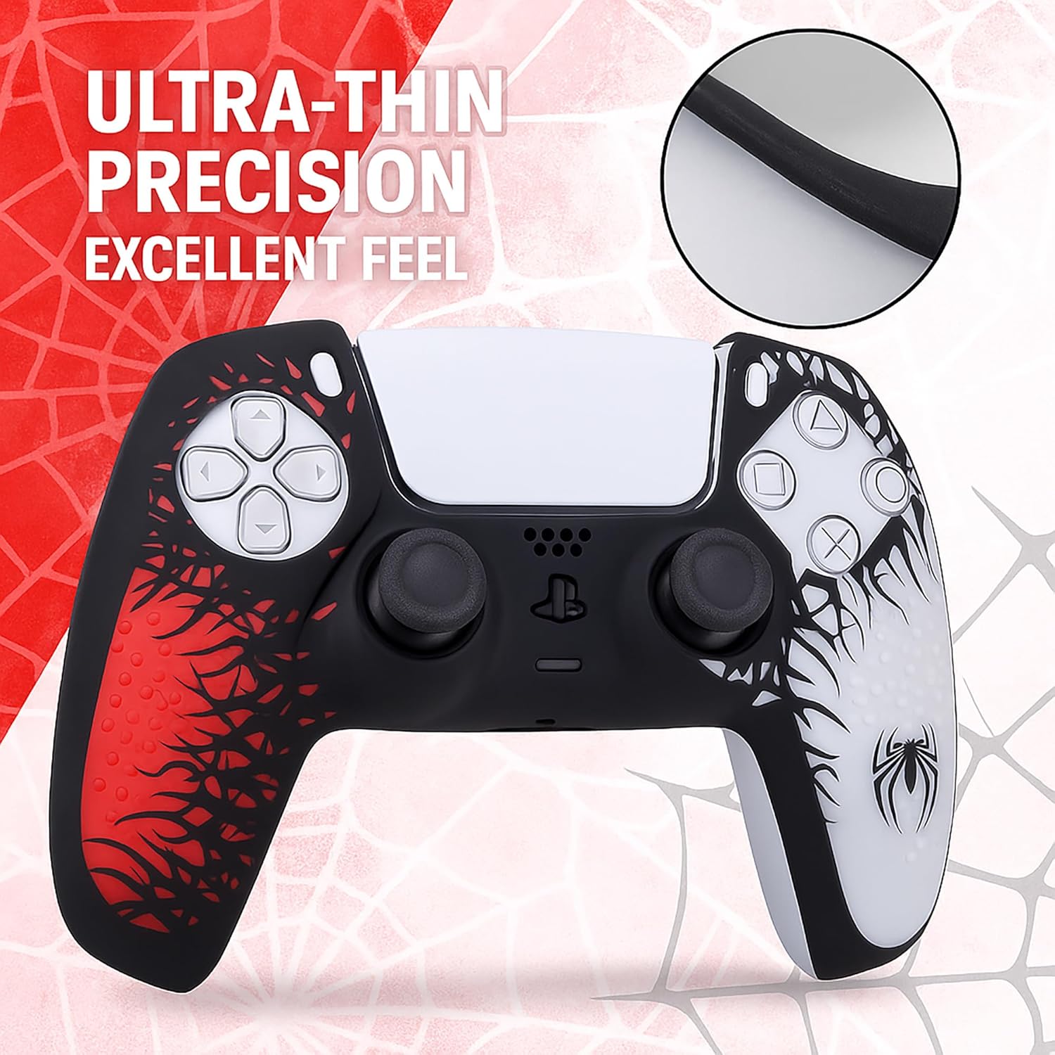 Deadskull PS5 Controller Silicone Case Spiderman Red theme 2 Thumb Caps, Touch Pad Skin - Image 4