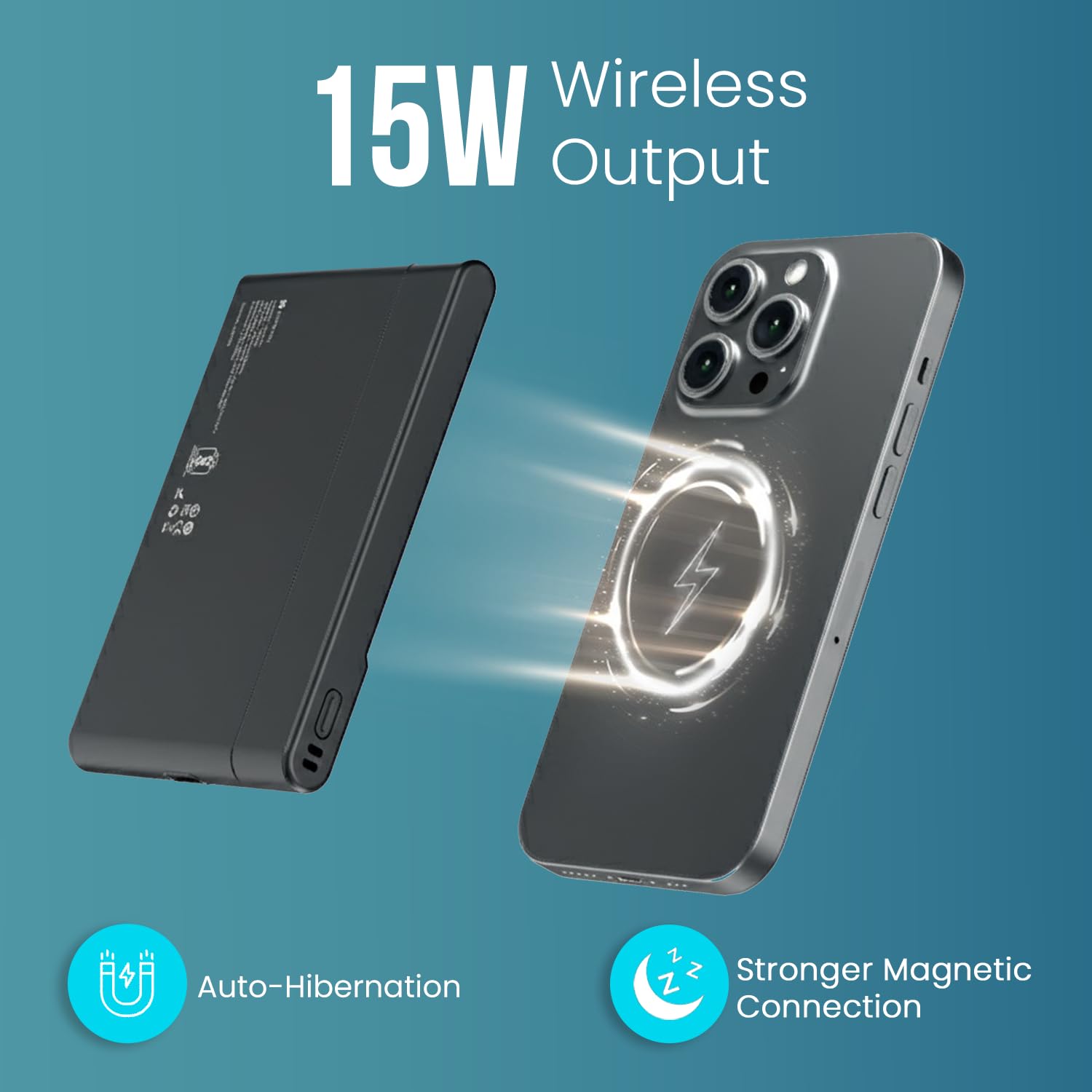 Portronics POR2806 Power Shutter Air 5k 5000mAh 15W Wireless Magnetic Fast Charging Slim Powerbank, Detachable Type C Cable, 22.5W Type C PD Output, Compatible with iPhone 12 Above,Other Qi Enabled Devices - Image 8