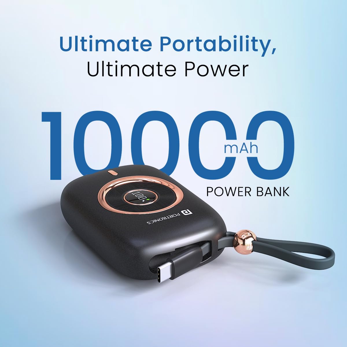 Portronics POR2266 Power Shutter Pro 35W 10000mAh SuperFast Charging Wired Powerbank with in-Built Type C PD Cable, Type C Input/Output Cable,LED Display,EV Grade Batteries,Support with Android, Apple,Tablet - Image 2