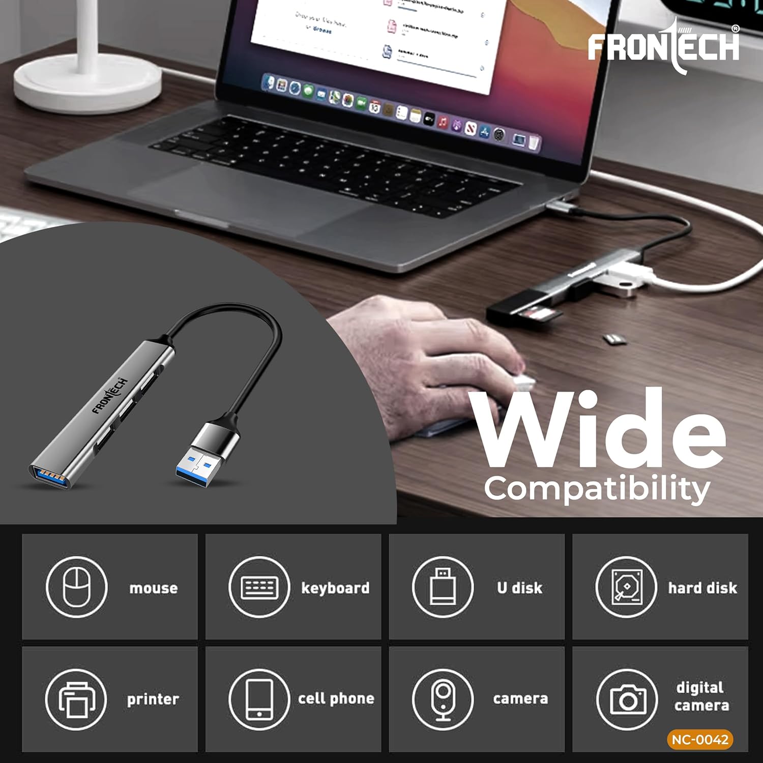 Frontech 4 in 1 Slim Multiport HUB Dock,1XUSB 3.0, 3X USB 2.0,Compact Metal Design, Upto 5 Gbps Hight Speed Data Transfer for Desktop,Laptop,Tablet - Image 6