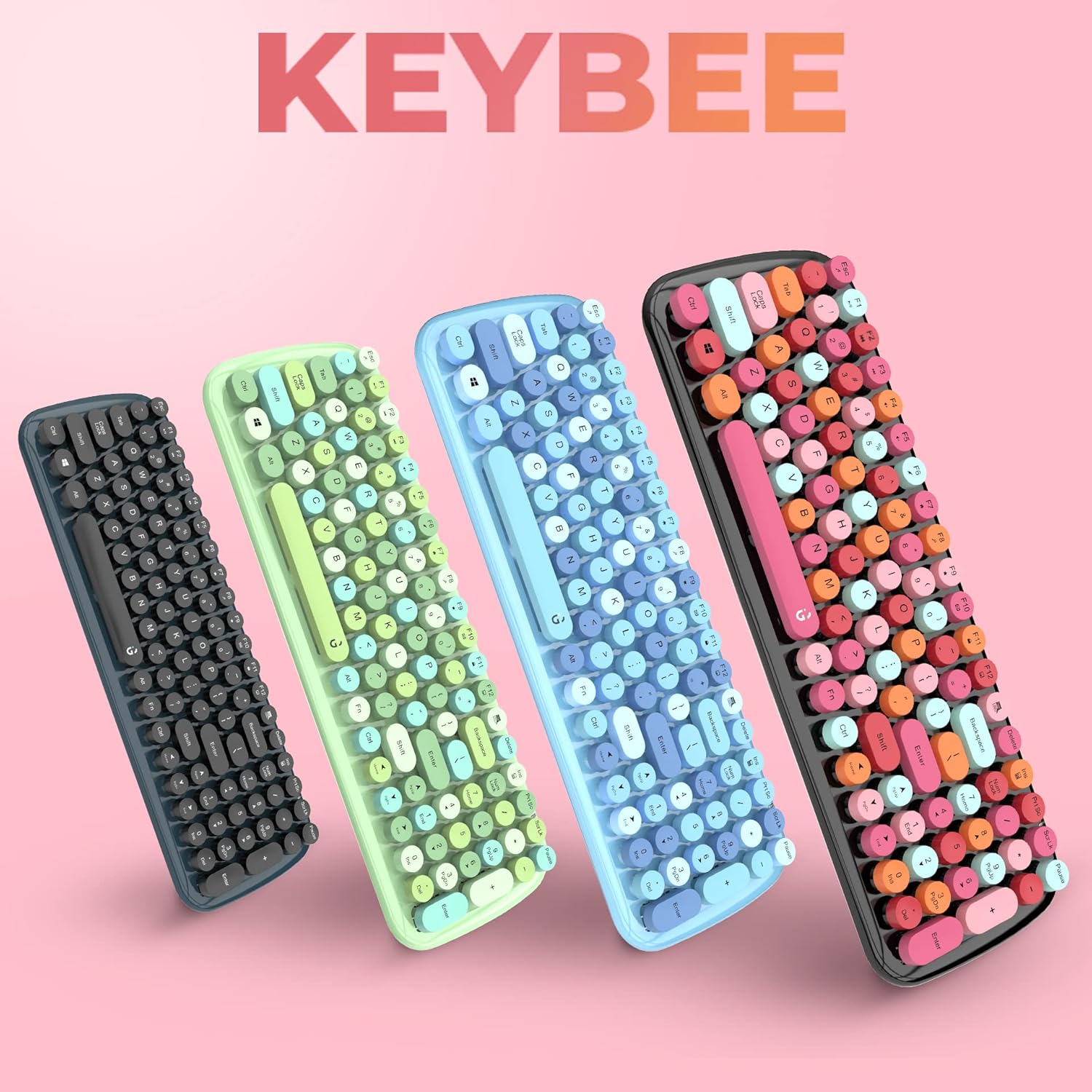 iGEAR KeyBee Retro Typewriter Inspired 2.4GHz Wireless Keyboard and Mouse Combo with USB Support, Single Nano Receiver, Round Keycaps, Black Pink - Image 7