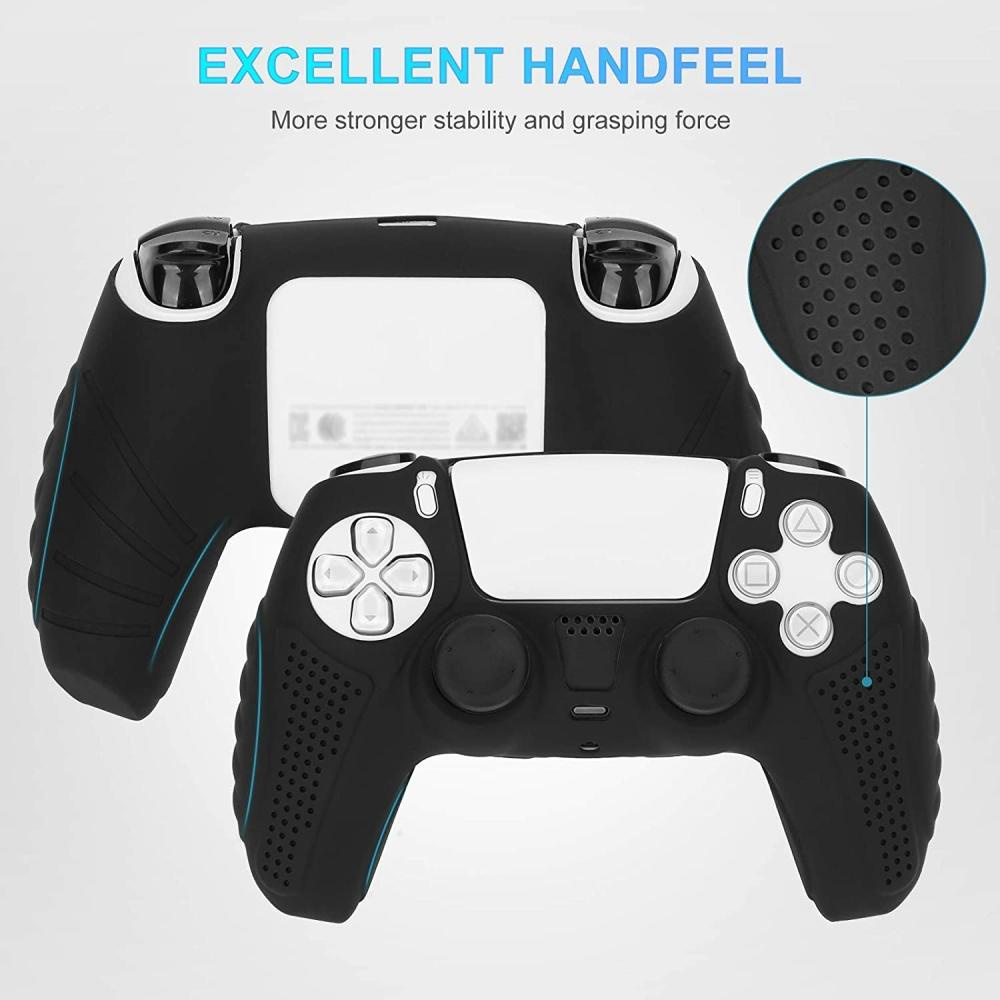 PS5 Controller Silicone Cover Case Skin With Grip With 2 Thumb Grips  Black - Image 3