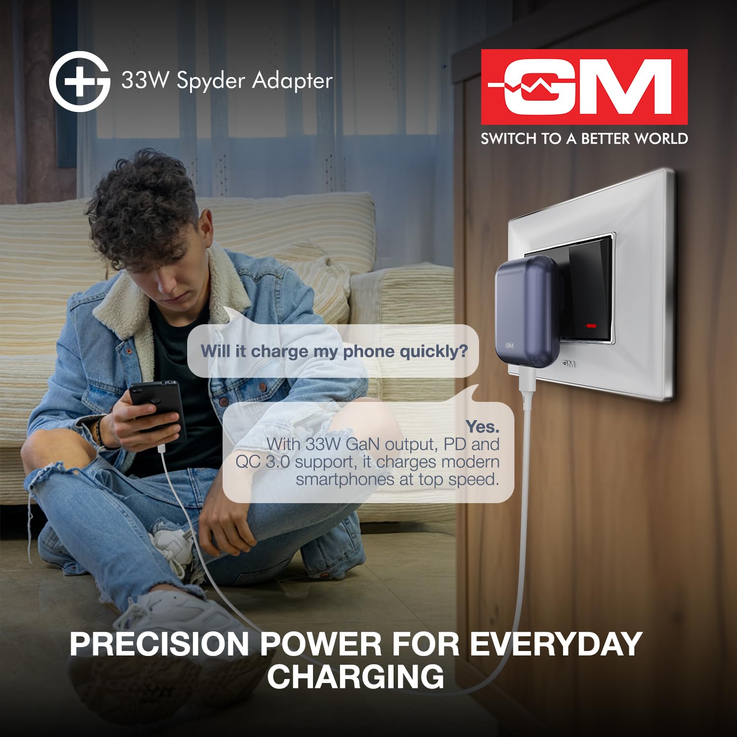 GM G+ 33W Spyder GaN Charger, Compact Dual-Port Fast Charger with Foldable Indian Pin, GaN Technology, Protection Features, Type-C PD And USB-A Output - Image 3