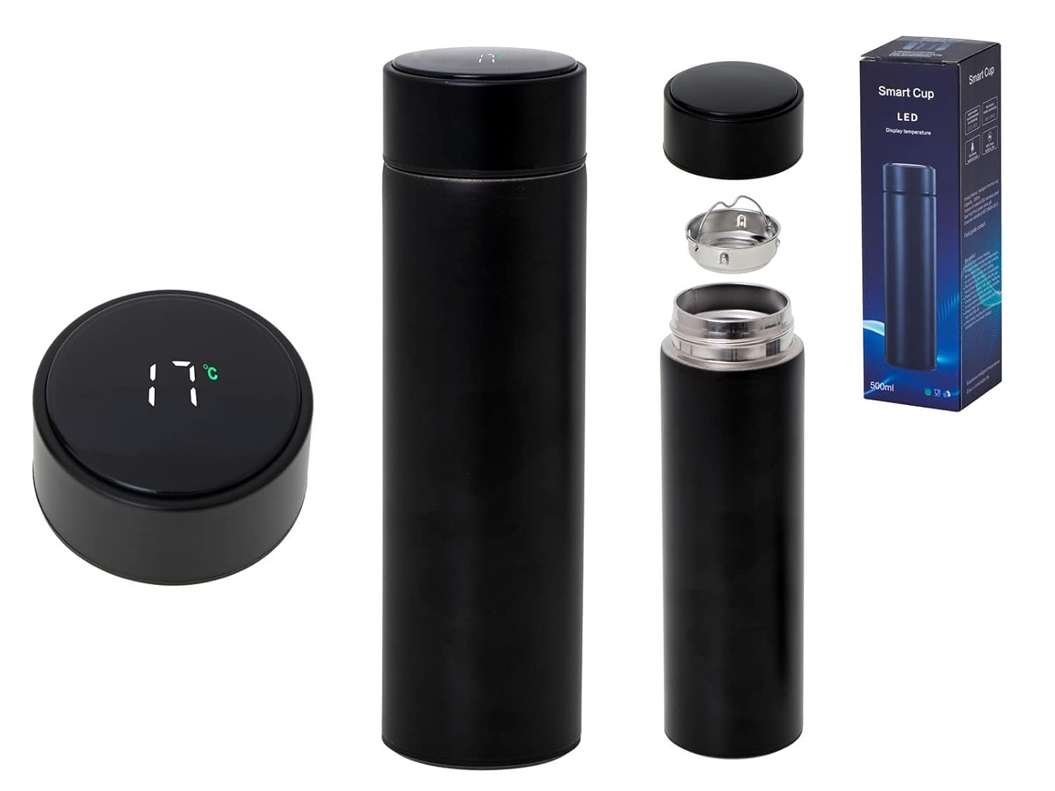 Smart Temperature Water Bottle 500ml, LED Display Touch Lid, Vacuum Insulated Stainless Steel Flask, Keeps Hot And Cold, Travel, Gym, Office Black - Image 6