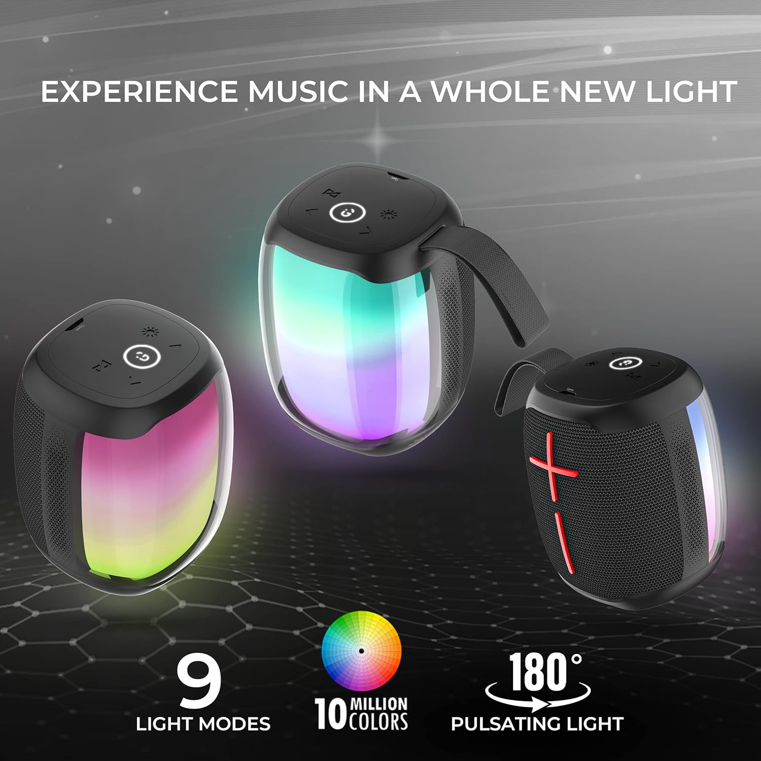 iGear Spectrum Mini Bluetooth Speaker, 9 Light Modes, 10 Million Colours, 15W, 360° Immersive, 12 Hours Playtime, Fast Type C Charging,  IPX5, TWS - Image 2