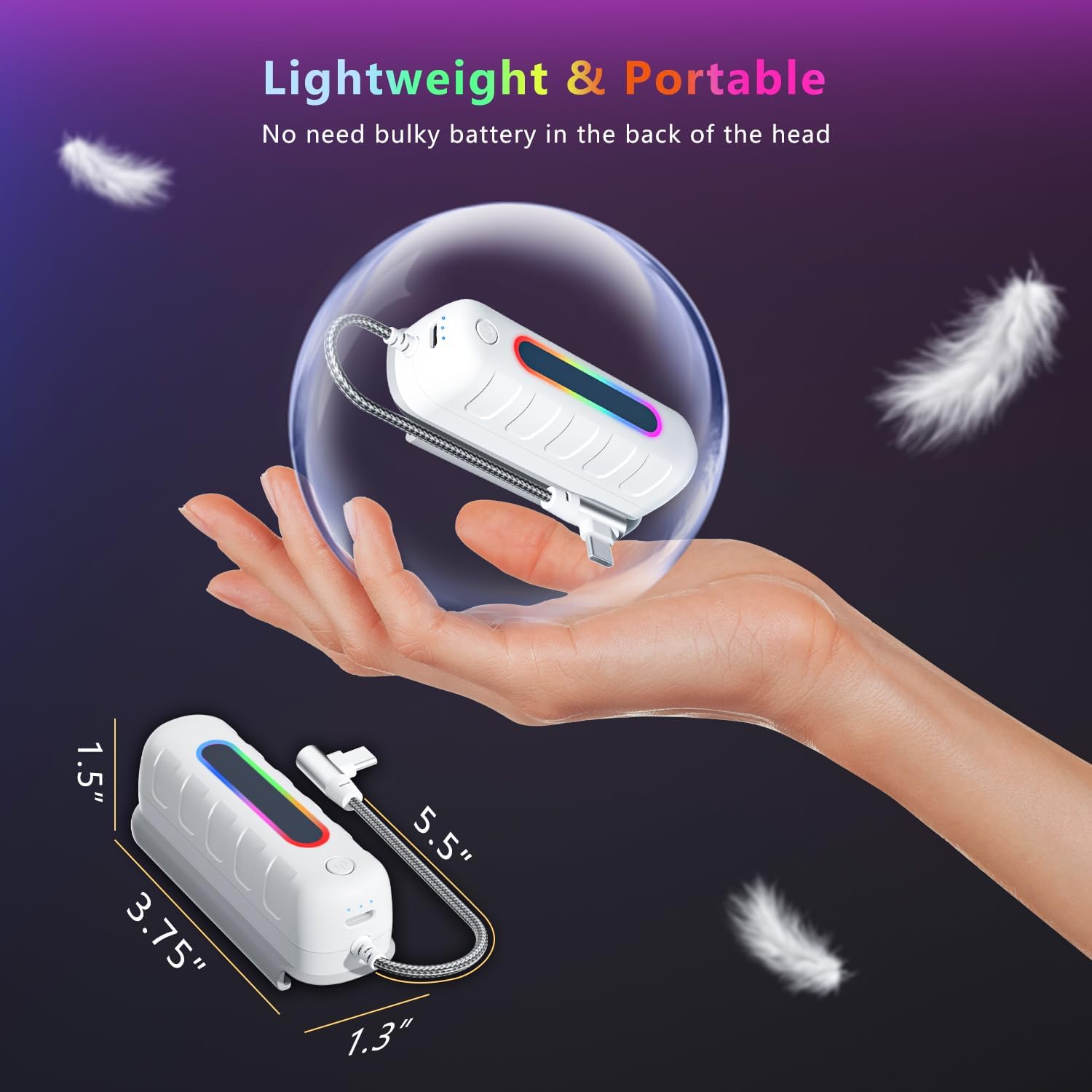 Battery Pack for Meta Quest 2/3/3s, 5000mAh Extended Power with Multi-Colors RGB Lights, Lightweight and Portable VR Extend Power Accessories for Extra 2-4H Playtime - Image 8