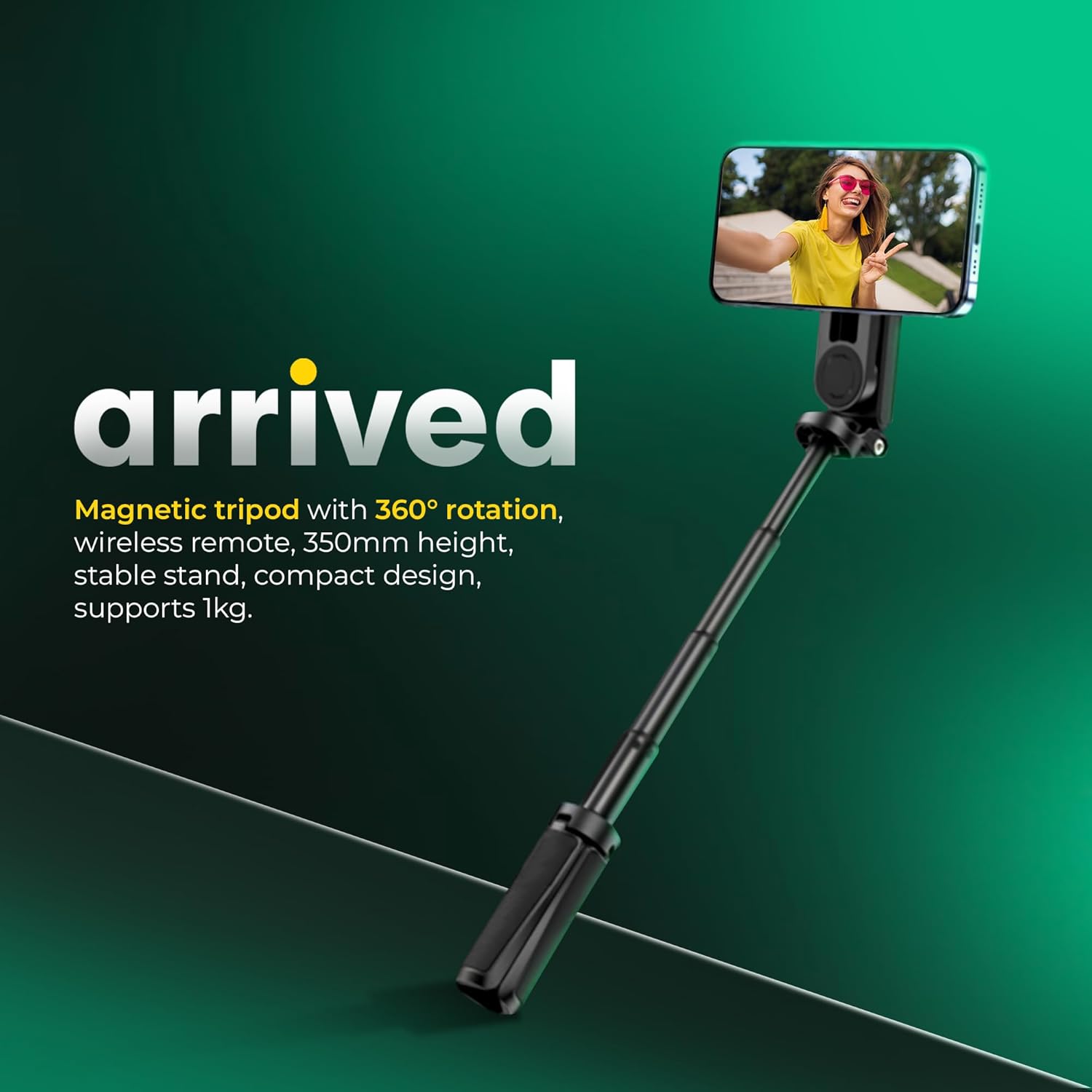 Digitek DTR 350 SS Magnetic Selfie Stick Tripod with 10m Bluetooth Remote, Pocket-Sized Design, 1Kg Max Load, 360° Rotation, Magnetic Phone Mount - Image 2