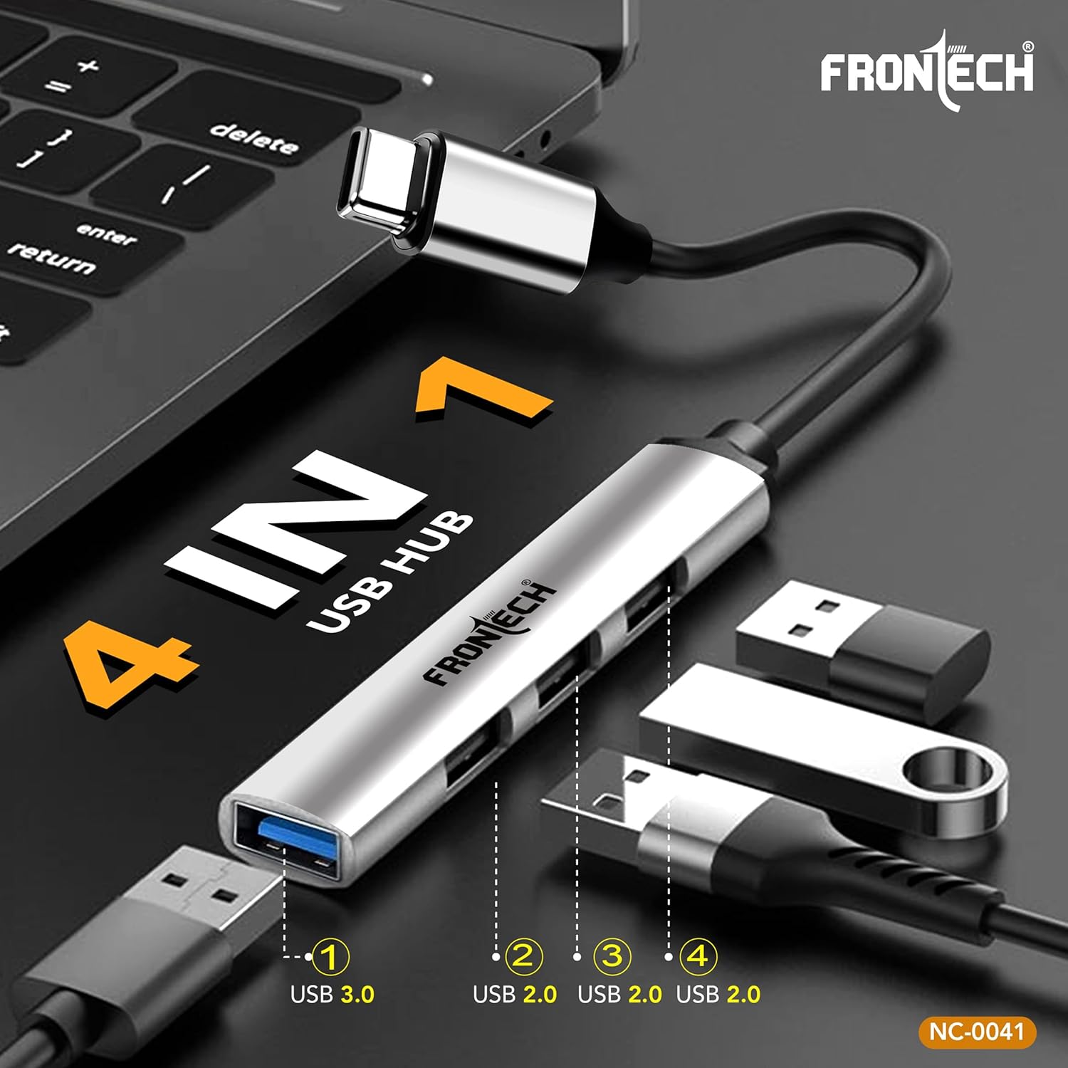 Frontech 4 in 1 Slim Multiport HUB Dock,1XUSB 3.0, 3X USB 2.0,Compact Metal Design, Upto 5 Gbps Hight Speed Data Transfer Desktop,Laptop,Tablet etc - Image 2