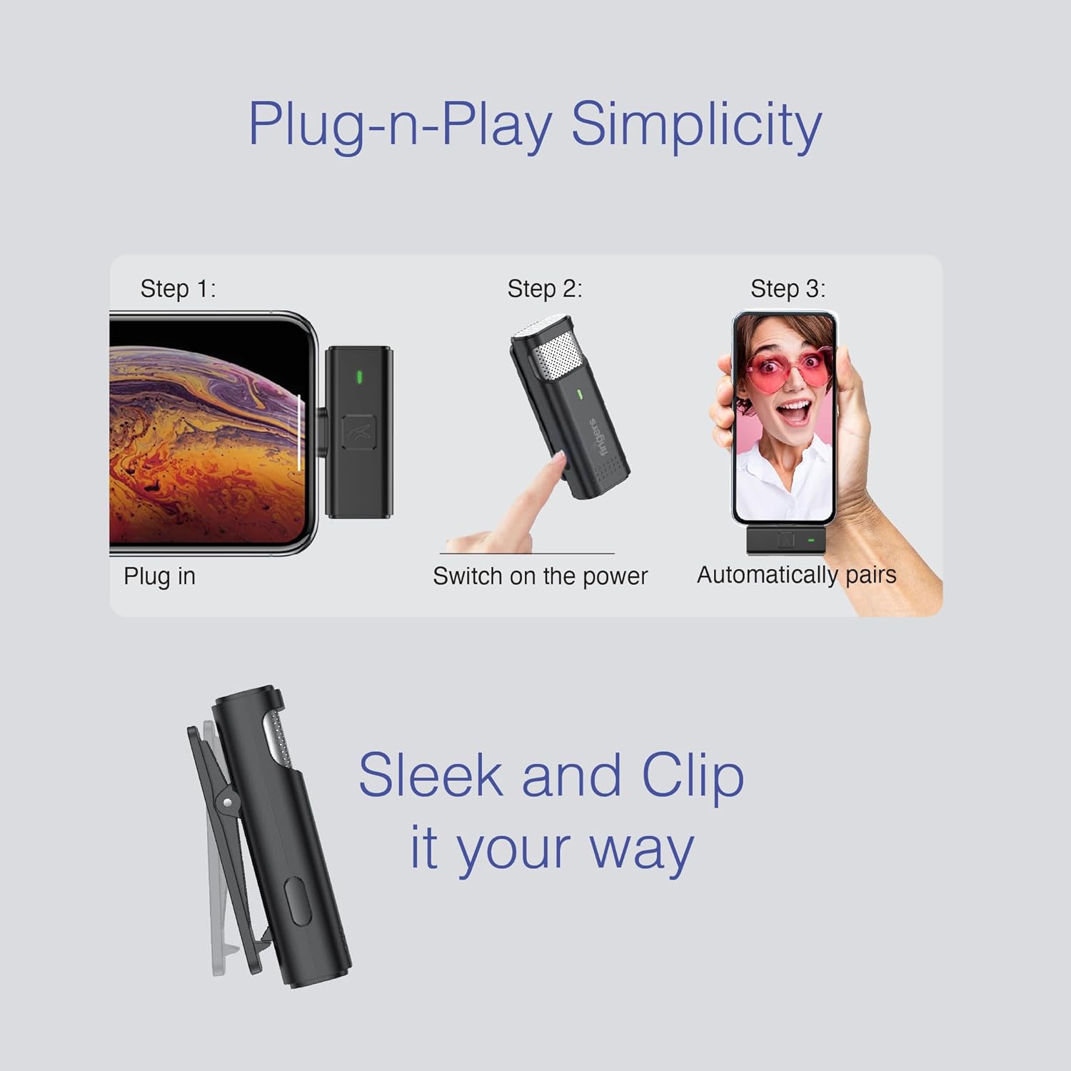 FINGERS Duo-PhoneMic-Lightning Lavalier Wireless Microphone Lapel/Collar Wireless Mic for Audio Recording, Vlogs, Live Streaming, Omnidirectional, Simple Plug And Play - Image 4