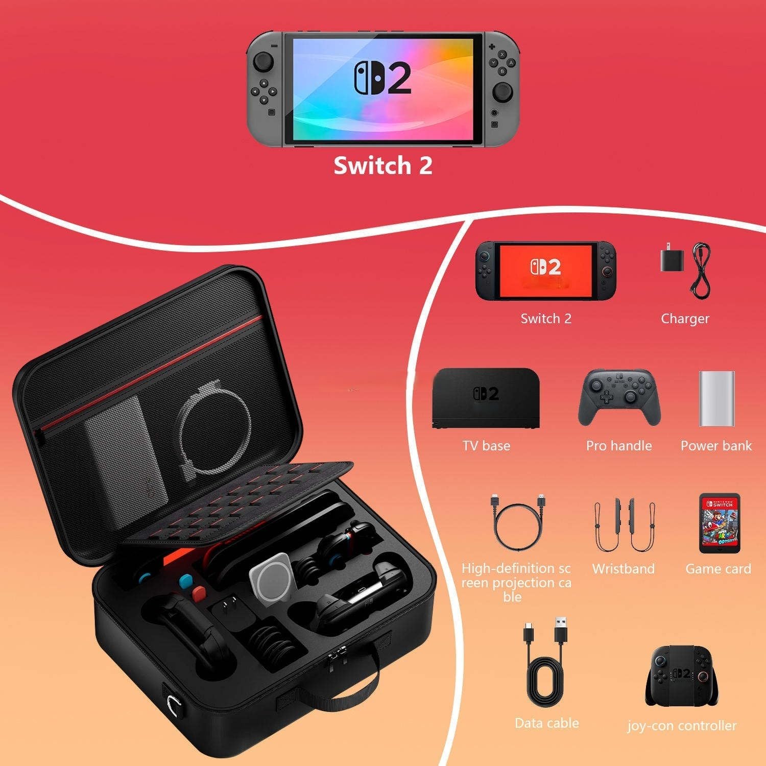 Nintendo Switch 2 Carrying Travel Case Bag for Nintendo Switch 2, Large Capacity EVA Hard Shell Slots for Dock All Accessories Black - Image 4