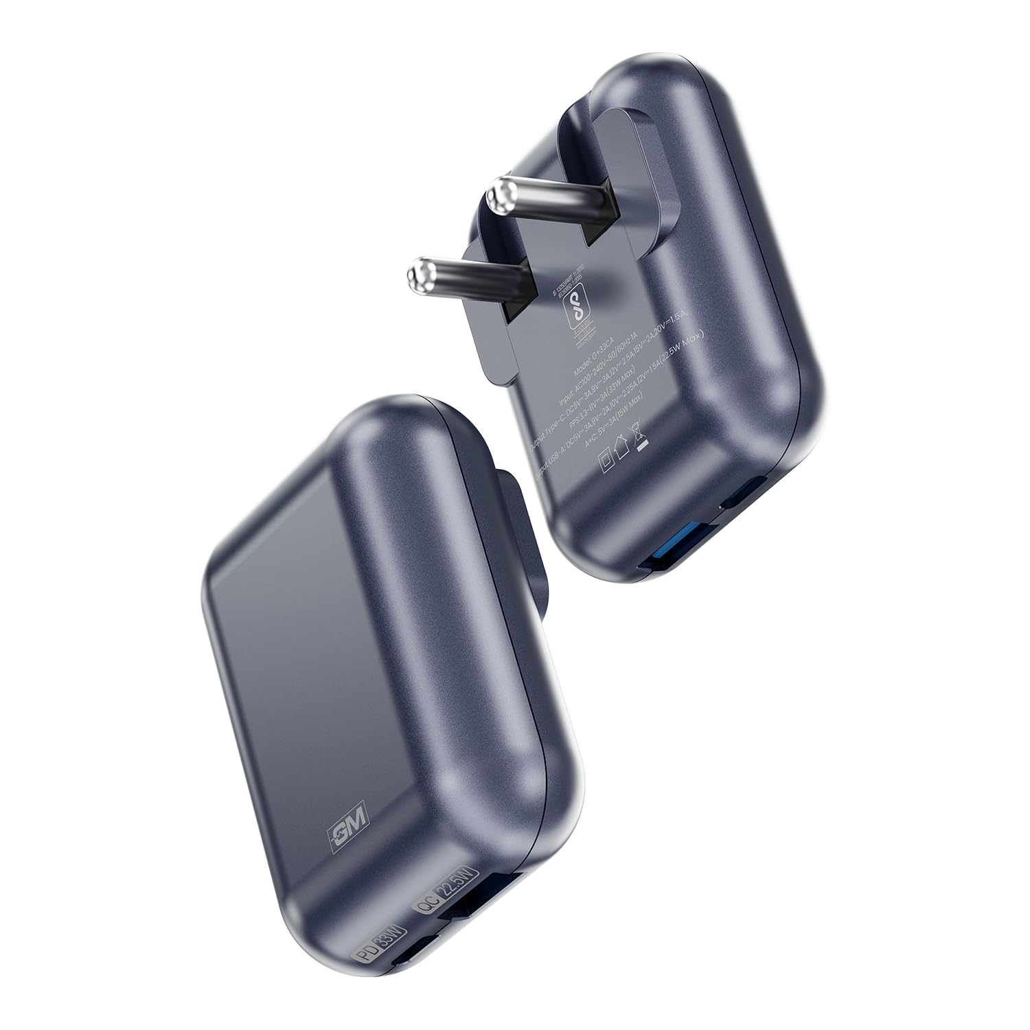 GM G+ 33W Spyder GaN Charger, Compact Dual-Port Fast Charger with Foldable Indian Pin, GaN Technology, Protection Features, Type-C PD And USB-A Output - Image 1