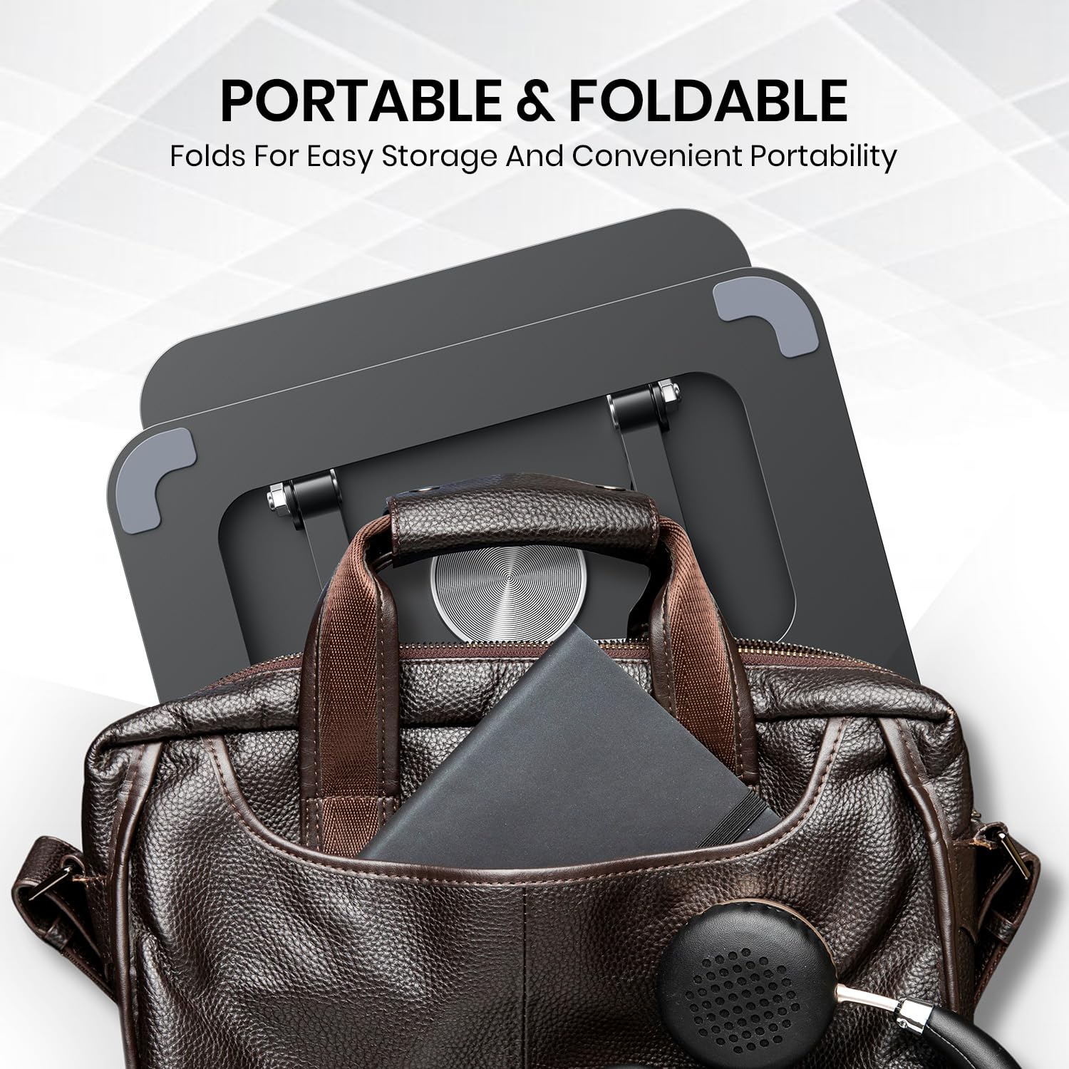 Portronics POR 3105 My Buddy A1, Metal Tablet Stand, 360° Rotating Base, Height ; Angle Adjustable, Supports Up to 12 Inch Tablets &amp; 5Kg Load, Foldable And Portable, Anti-Slip Pads (Grey) - Image 6
