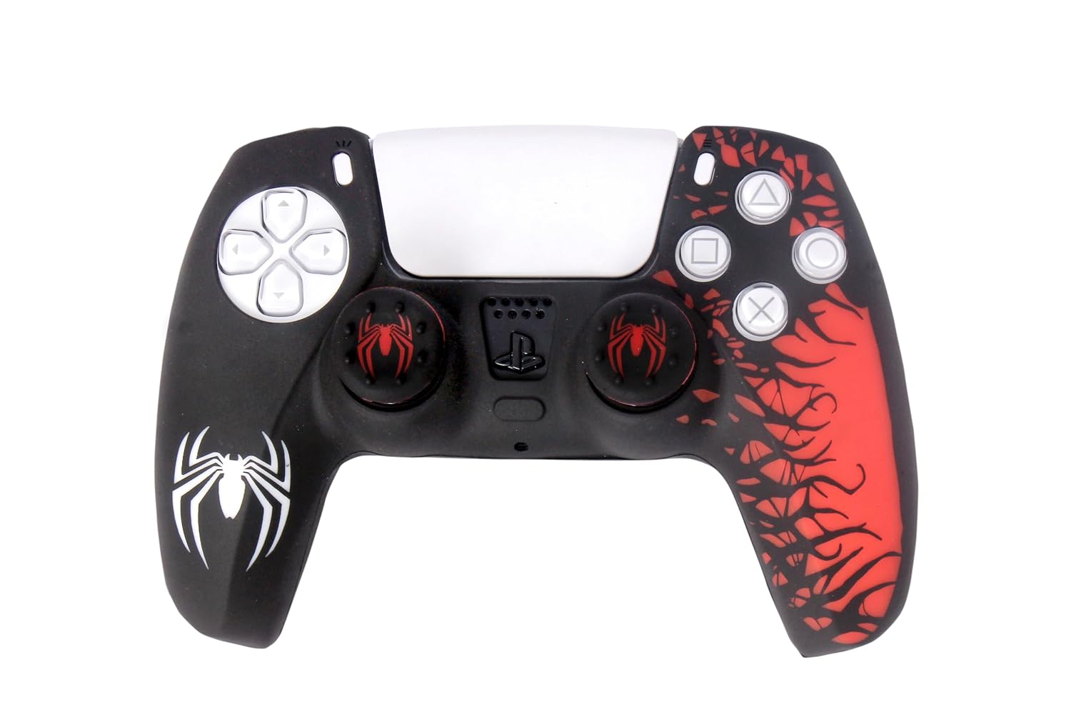 PS5 Controller Silicone cover Spiderman 2 edition with 2 x Spider Icon Thumb Grip White/Red - Image 6