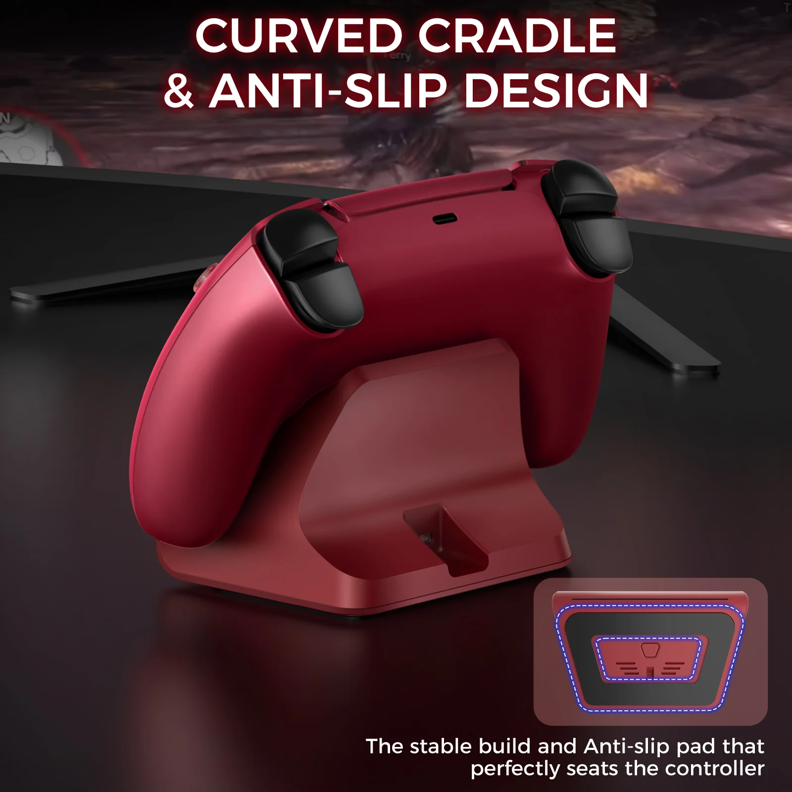 PS5 Controller Charging Stand Monster Hunter Wilderness Theme Charger for PS5 Controller Contact Fast Charging Red - Image 7