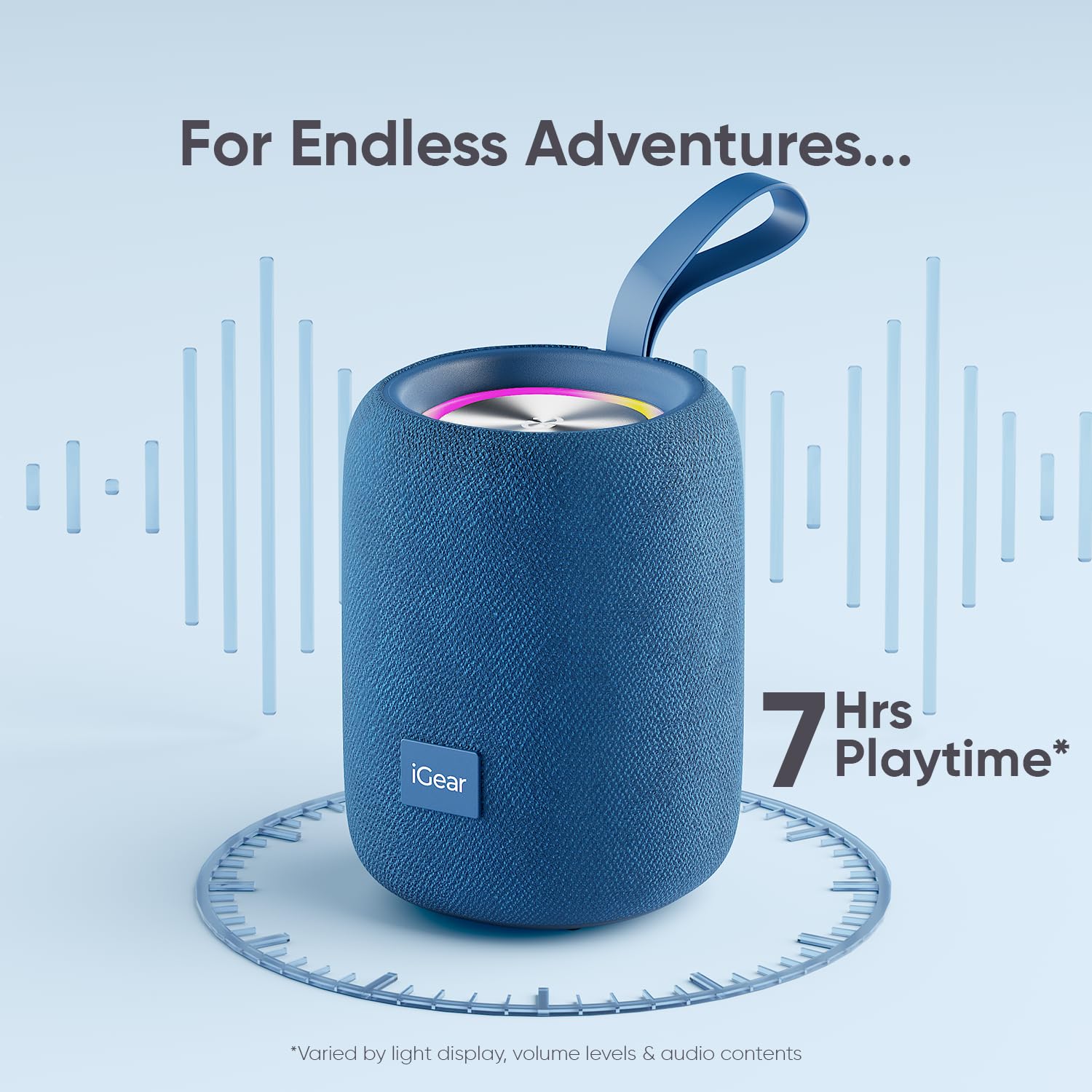 IGear Roll 10W Portable Bluetooth Speaker-Immersive 360-Degree Surround, RGB Lights, 7-Hour Playtime, Splashproof, True Wireless Stereo (TWS) Blue - Image 3