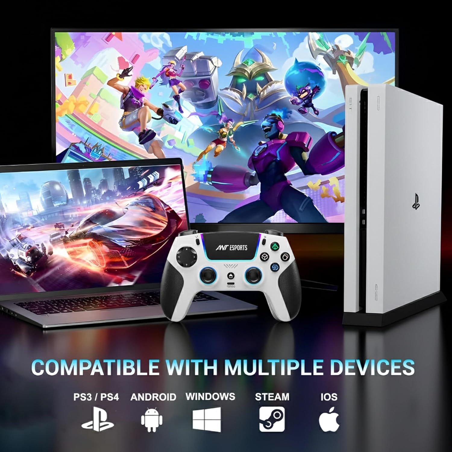 Ant Esports SUPERNOVA Tri Mode Enhanced Wireless Gamepad, Bluetooth 2.4G Dongle, Hall Joysticks, Triggers, Touchpad, RGB, No Stick Drift, No Dead Zone For Windows PC, Android, Steam, iOS, PS4 White - Image 6