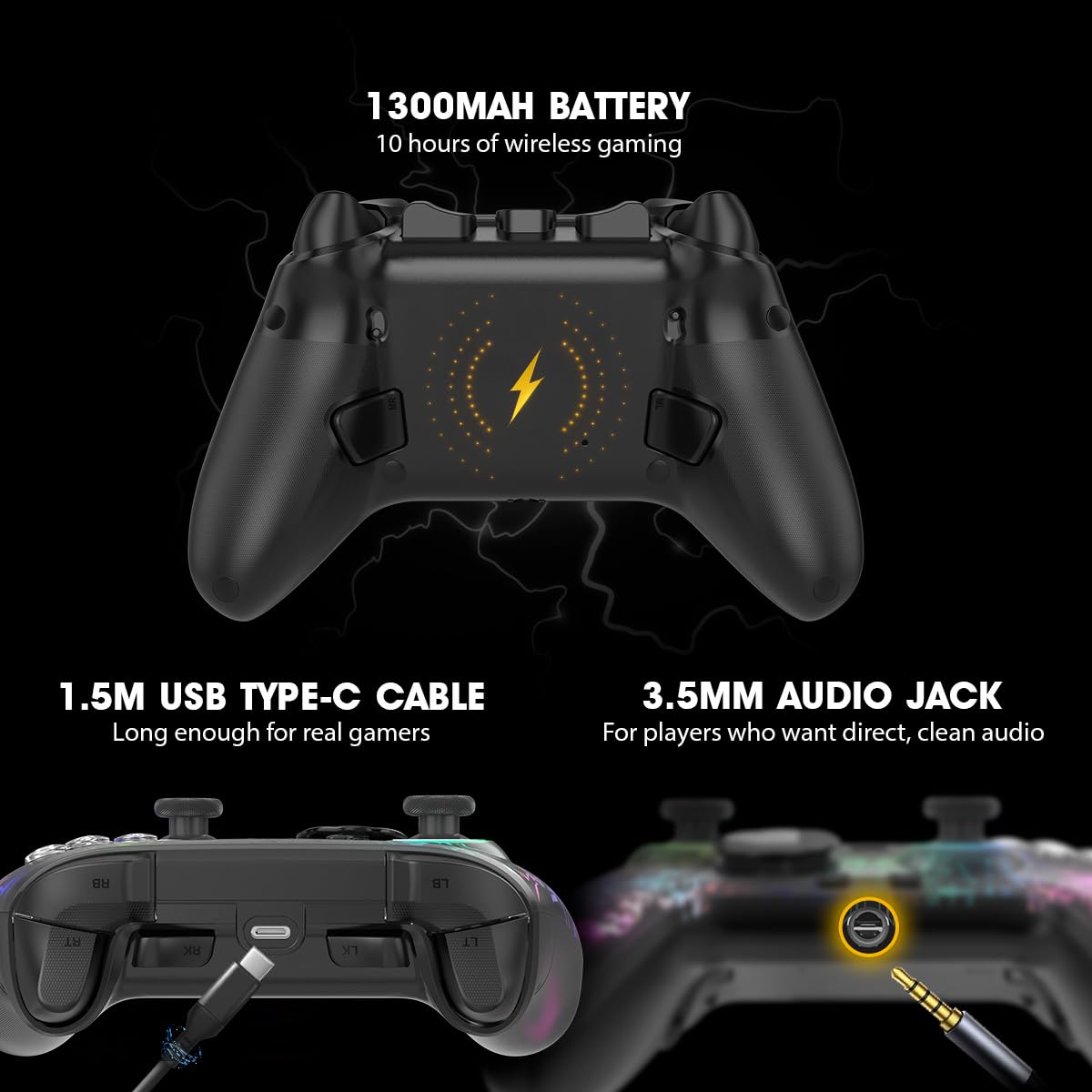 Cosmic Byte Lumora Tri-Mode Controller Stealth Black RGB-Reveal Design, Hall Effect Joysticks &amp; Triggers, Mechanical Buttons, 1000Hz Polling Rate - Image 4