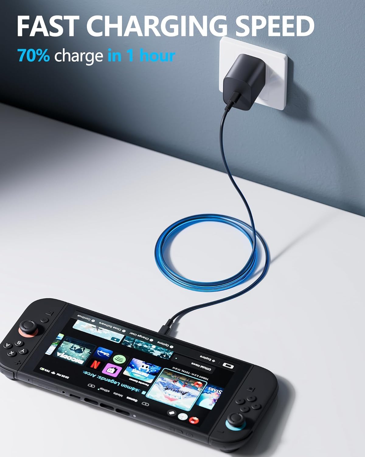 Switch 2 Charger 60W Adapter for Nintendo Switch 2 Charger 20V 3A Power AC Adapter Fast Charging with 5FT USB C Cord Cable for Switch, Lite, OLED, Steam Deck - Support TV Mode 5FT - Image 3