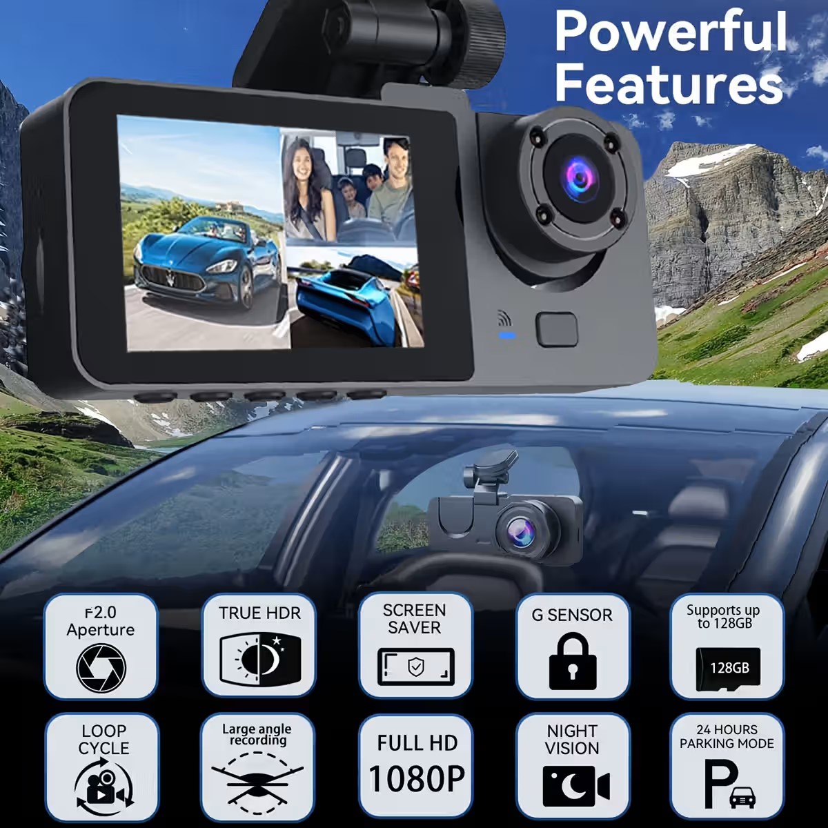 3 Channel Dash Cam Front and Rear Inside, 4K Full UHD Dash Camera for Cars,WDR,G-Sensor,2.0''IPS HD Screen, Loop Recording,24H Parking Monitor - Image 6