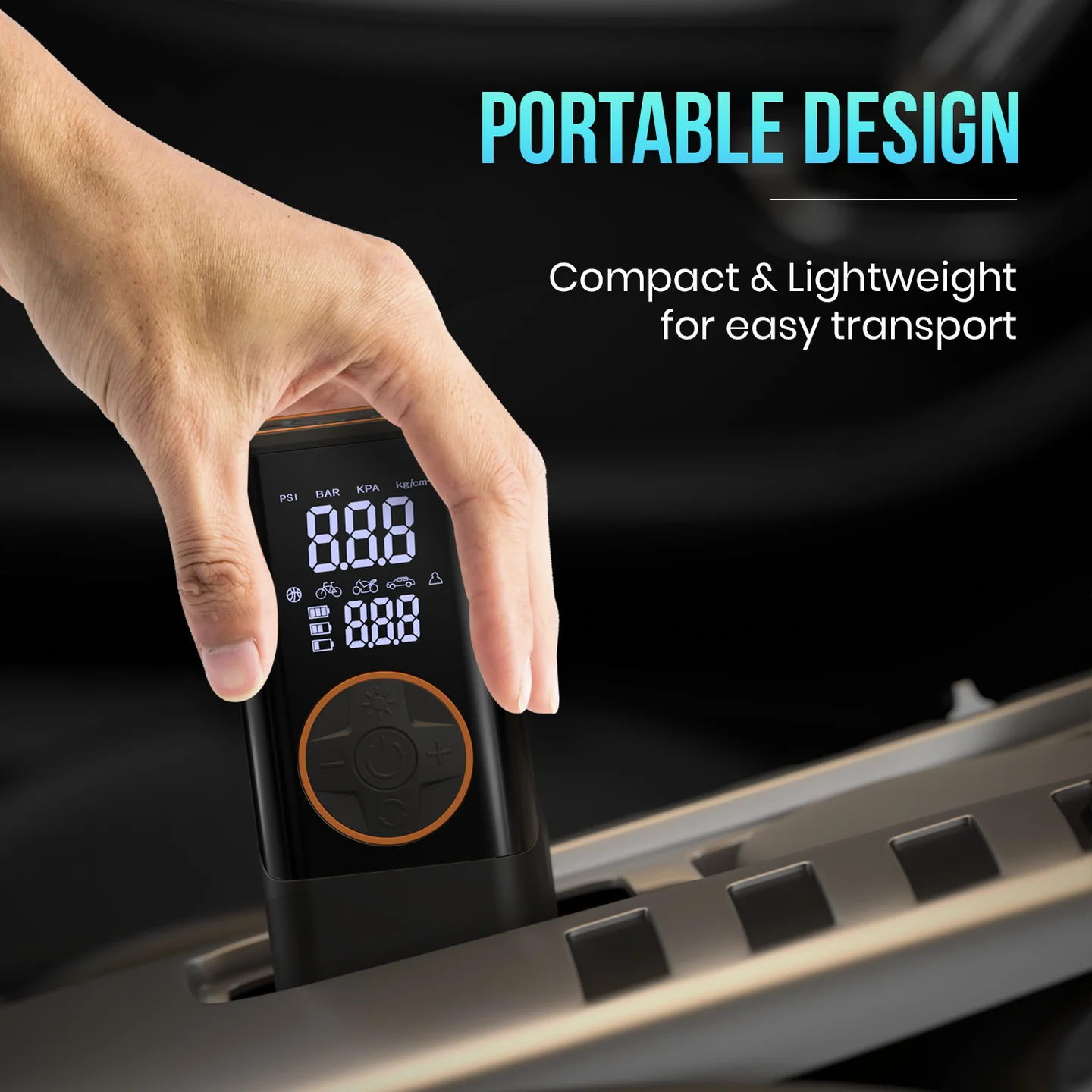Portronics POR 2154 Vayu 4.0 Tyre Inflator with 2-in-1 Rechargeable & Corded Power, Preset Inflation Modes, Digital Display, Flashlight Torch, 2x 2000 mAh Battery Cells - Image 4