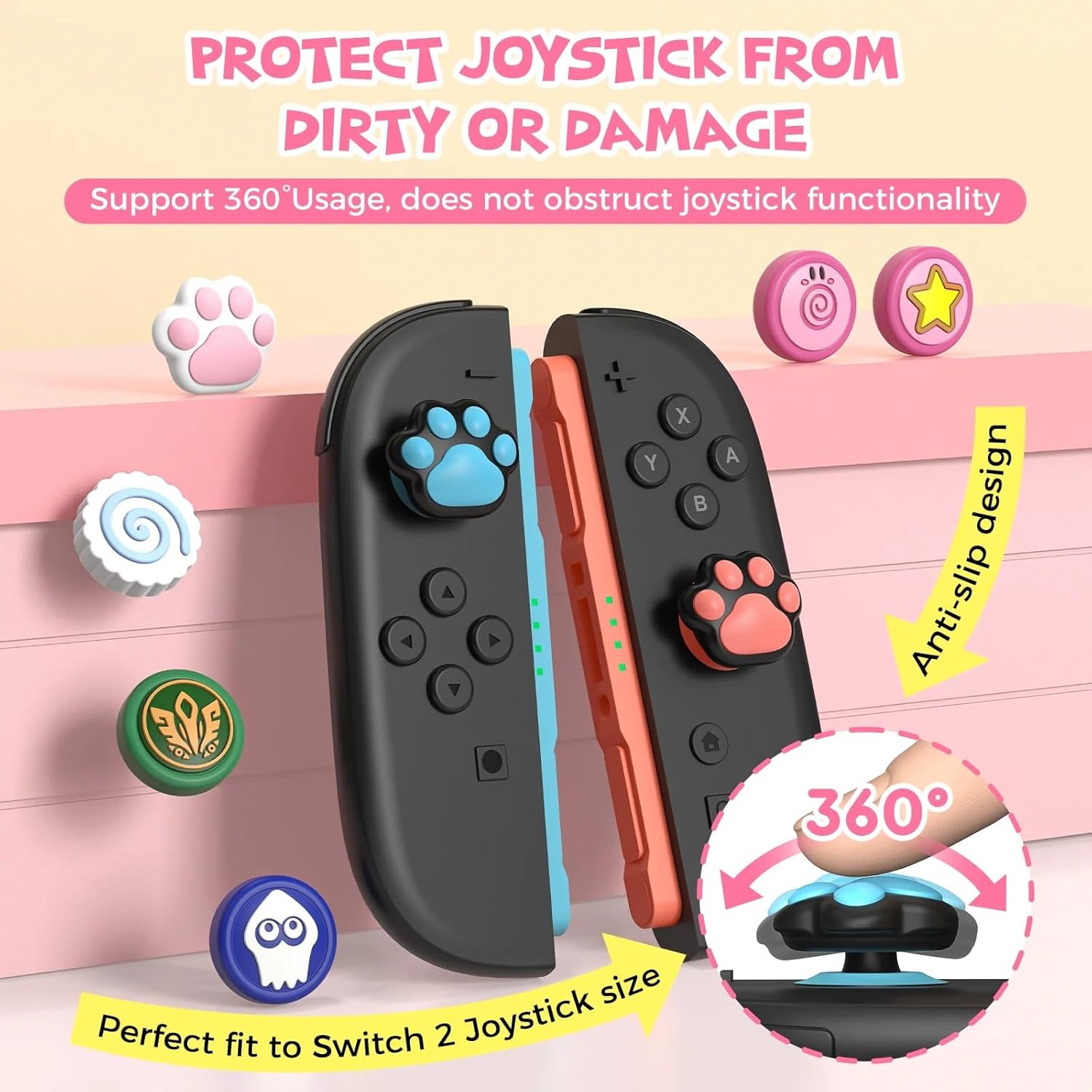 IINE Cat Paw Theme Thumb Grip Caps Switch 2 Joycon Controller, Gamed Theme Joystick Cover Compatible with Nintendo Switch 2 - Image 6