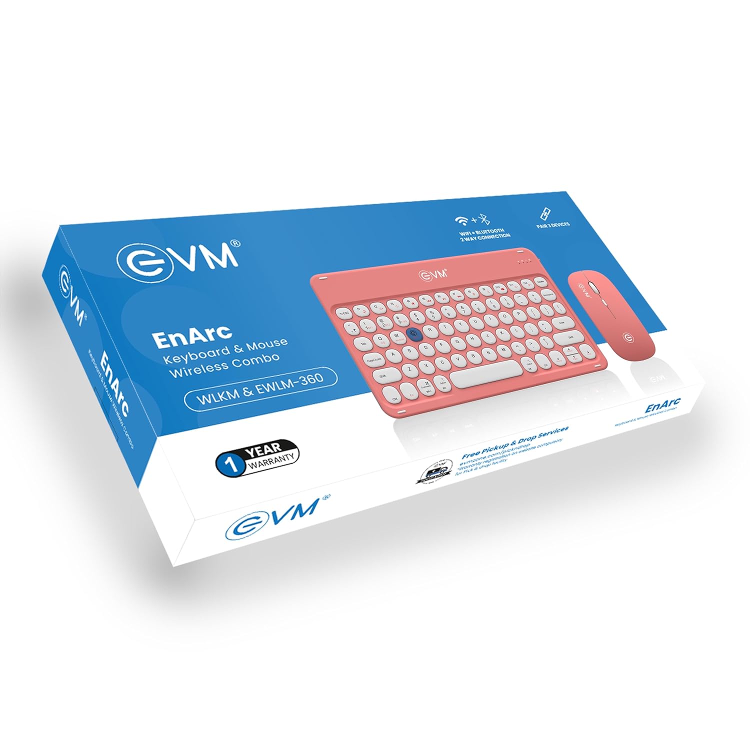 EVM EnArc Wireless Keyboard And Mouse Combo Bluetooth 5.0 + 2.4GHz, Rechargeable, Slim, Silent Keys Peach - Image 2