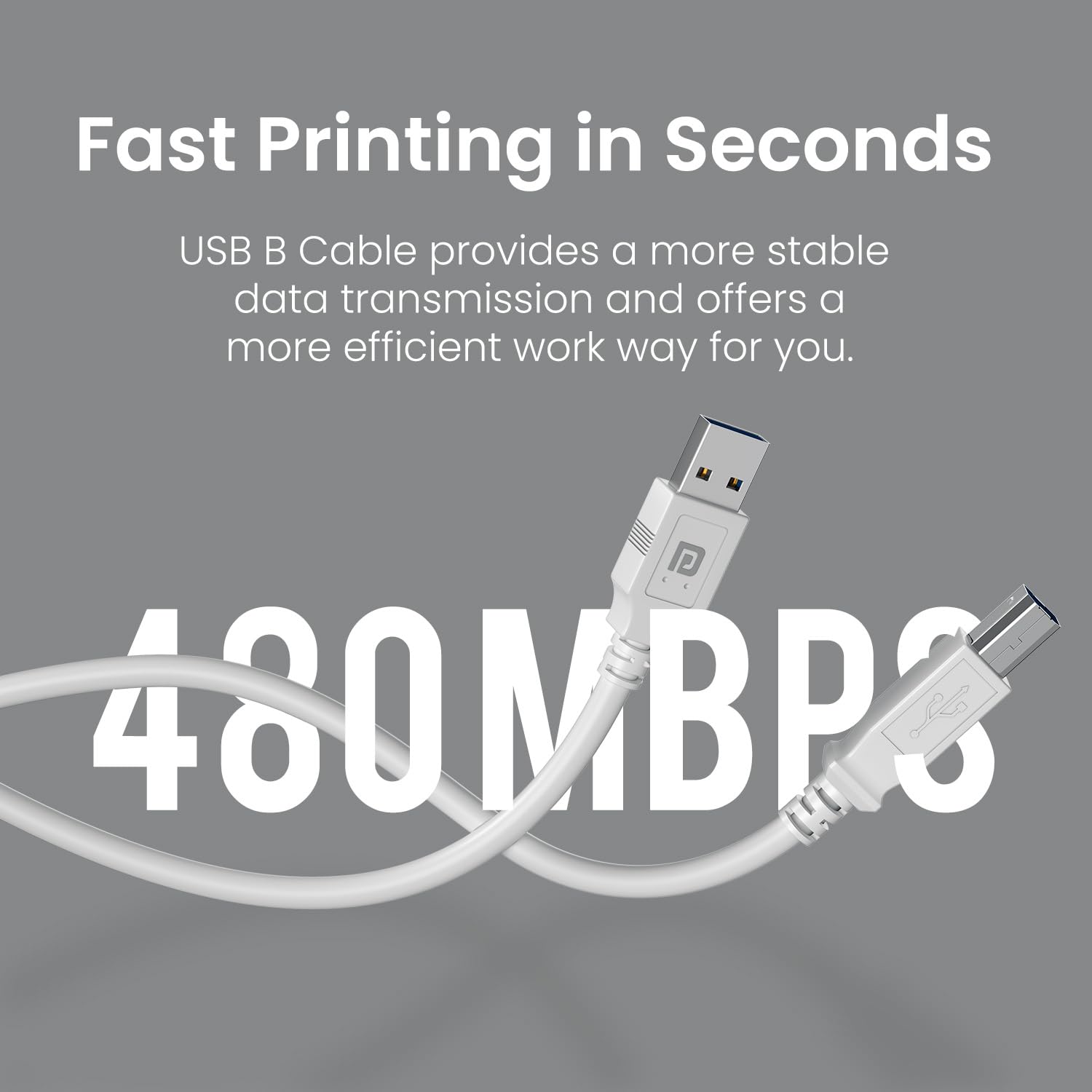 Portronics POS 2851 PrintLink 5 Printer Cable USB Type-A to USB Type-B Male Connectors, 5 Meters / 16.5 Ft Long, High-Speed Transfer Cord for Printers And Scanners White - Image 2