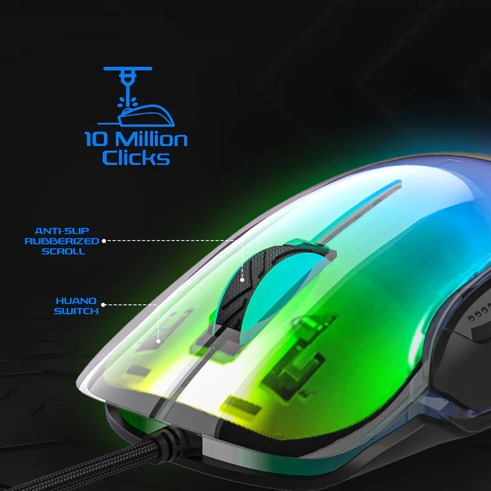 iGear Hawk Wired Gaming Mouse, 8 Customisable Buttons, Dynamic 6 RGB Light, 4 Custom Profile, 12800 DPI Tracking, Lightweight Black RGB Gaming Mouse - Image 3