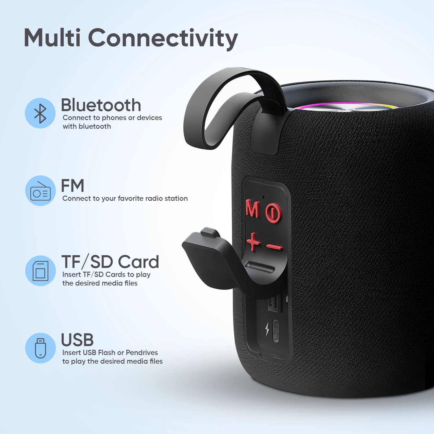 IGear Roll 10W Portable Bluetooth Speaker-Immersive 360-Degree Surround Sound, RGB Lights, 7-Hour Playtime, Splashproof Design, True Wireless Grey - Image 6