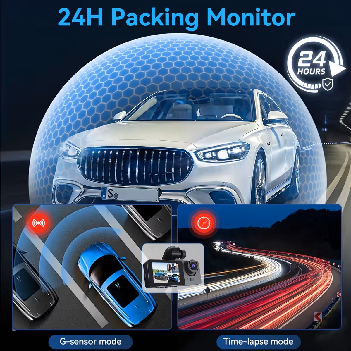 3 Channel Dash Cam Front and Rear Inside, 4K Full UHD Dash Camera for Cars,WDR,G-Sensor,2.0''IPS HD Screen, Loop Recording,24H Parking Monitor - Image 7