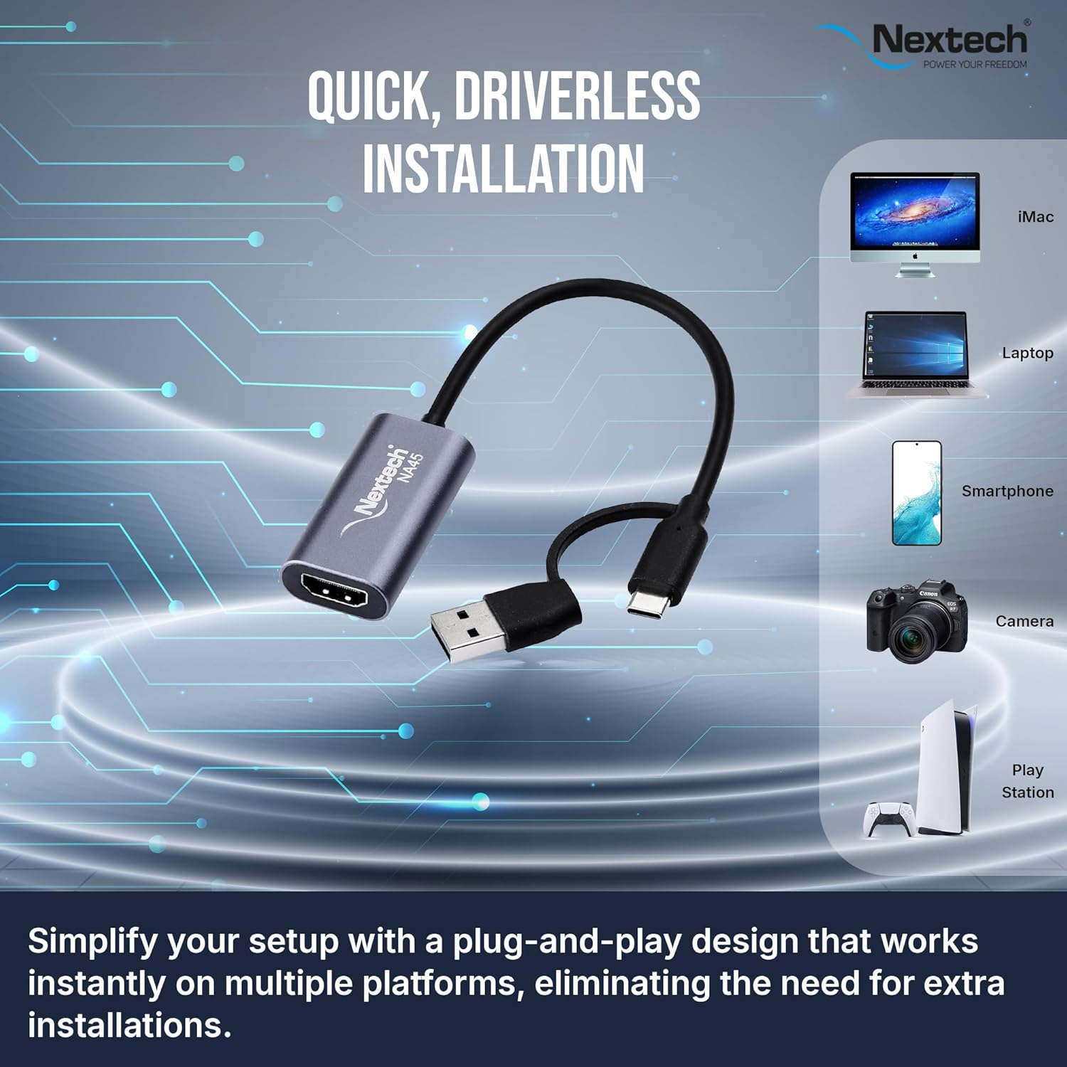 Nextech NA45 HDMI Video Capture Card with Dual USB, Ideal for Gaming, Streaming, Broadcasting, and Video Recording - Image 2