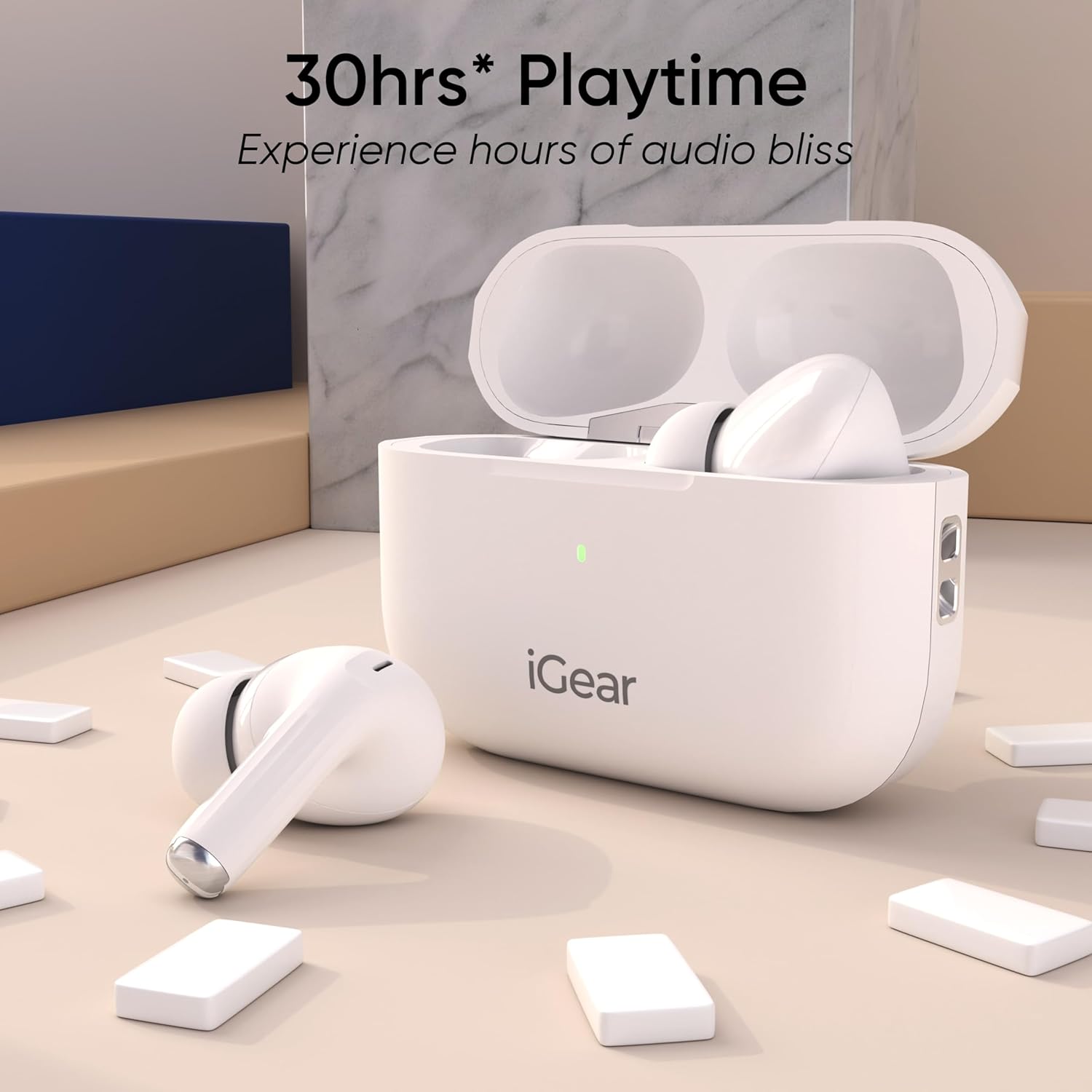 iGear Sonic True Wireless Earbuds with 32dB ANC, ENC, 13mm Dynamic Drivers, Upto 30Hrs Playtime, IPX4, Wireless Charging & Type-C Fast Charging White - Image 5