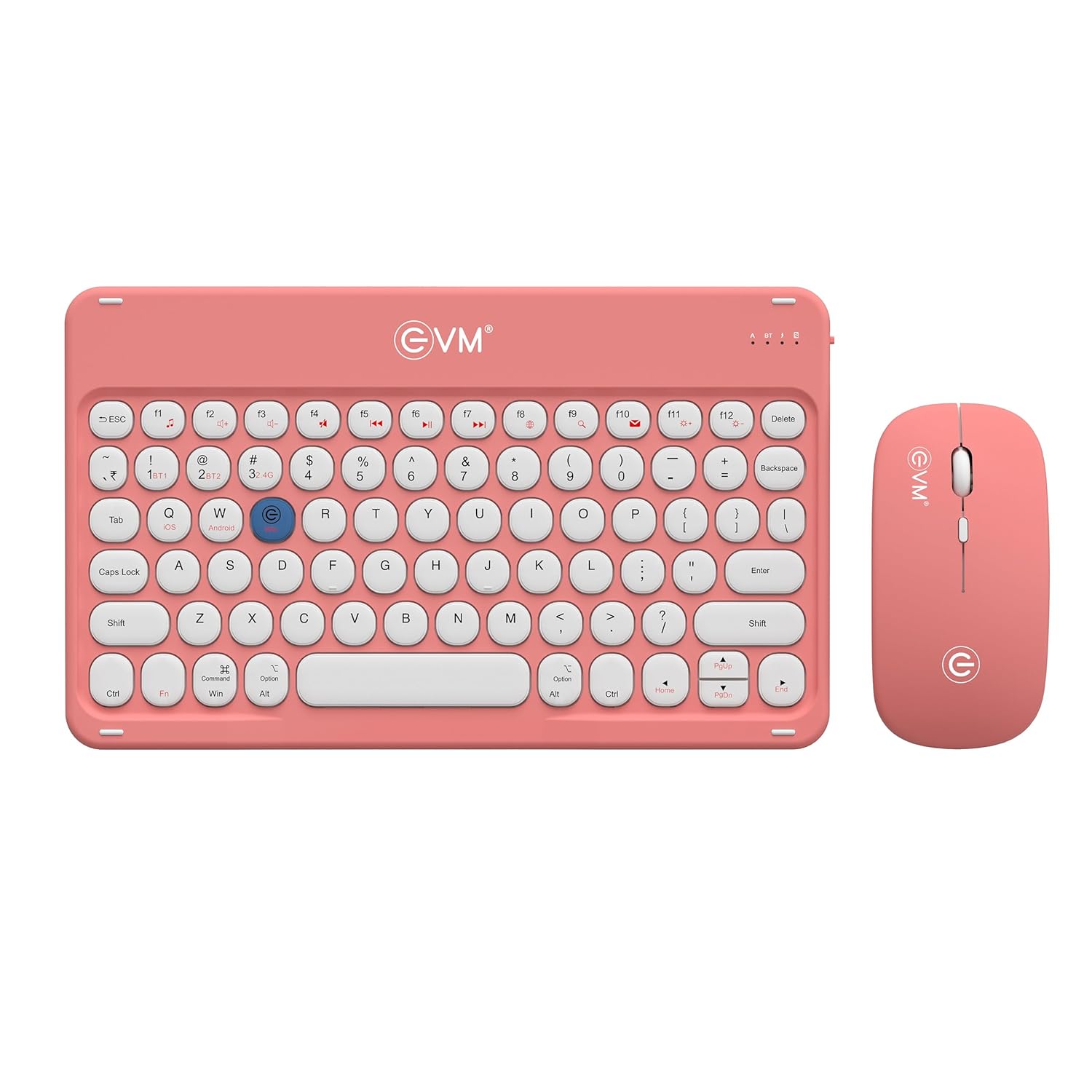 EVM EnArc Wireless Keyboard And Mouse Combo Bluetooth 5.0 + 2.4GHz, Rechargeable, Slim, Silent Keys Peach - Image 1