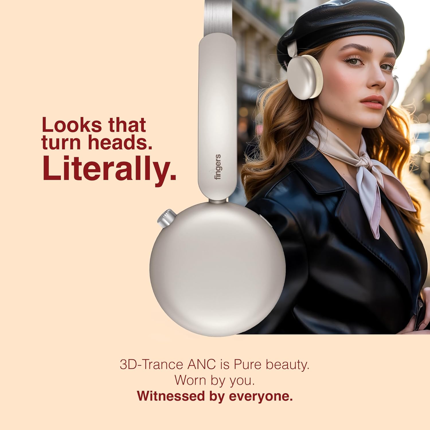 FINGERS 3D-Trance ANC Wireless Headphones 52 dB Deep Active Noise Cancellation, 360° Spatial Sound, 120 Hrs Playtime, 40ms Low Latency, Multi-Point Pairing, Premium Zip Case Bundled, Pearly Gold - Image 3