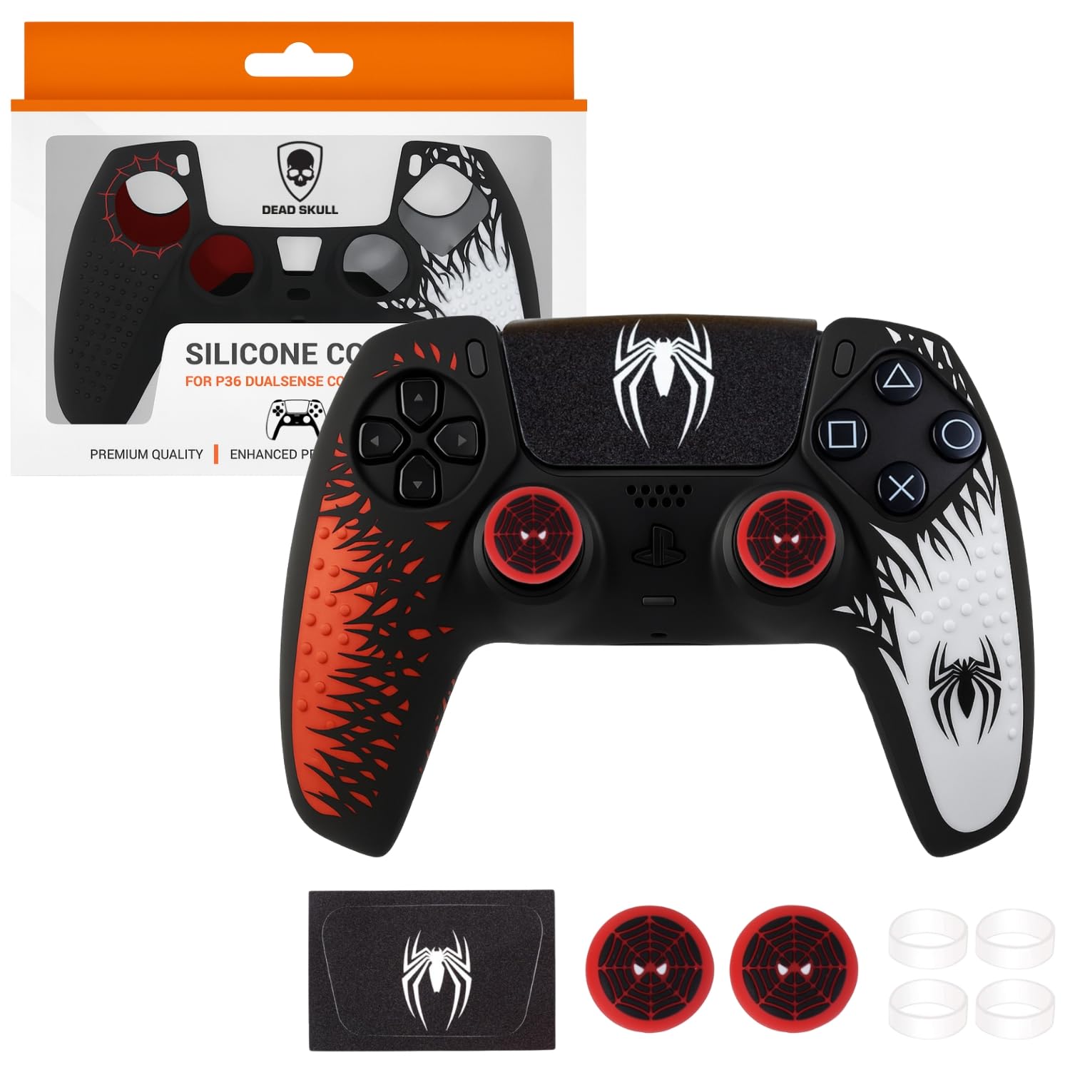 Deadskull PS5 Controller Silicone Case Spiderman Red theme 2 Thumb Caps, Touch Pad Skin - Image 1