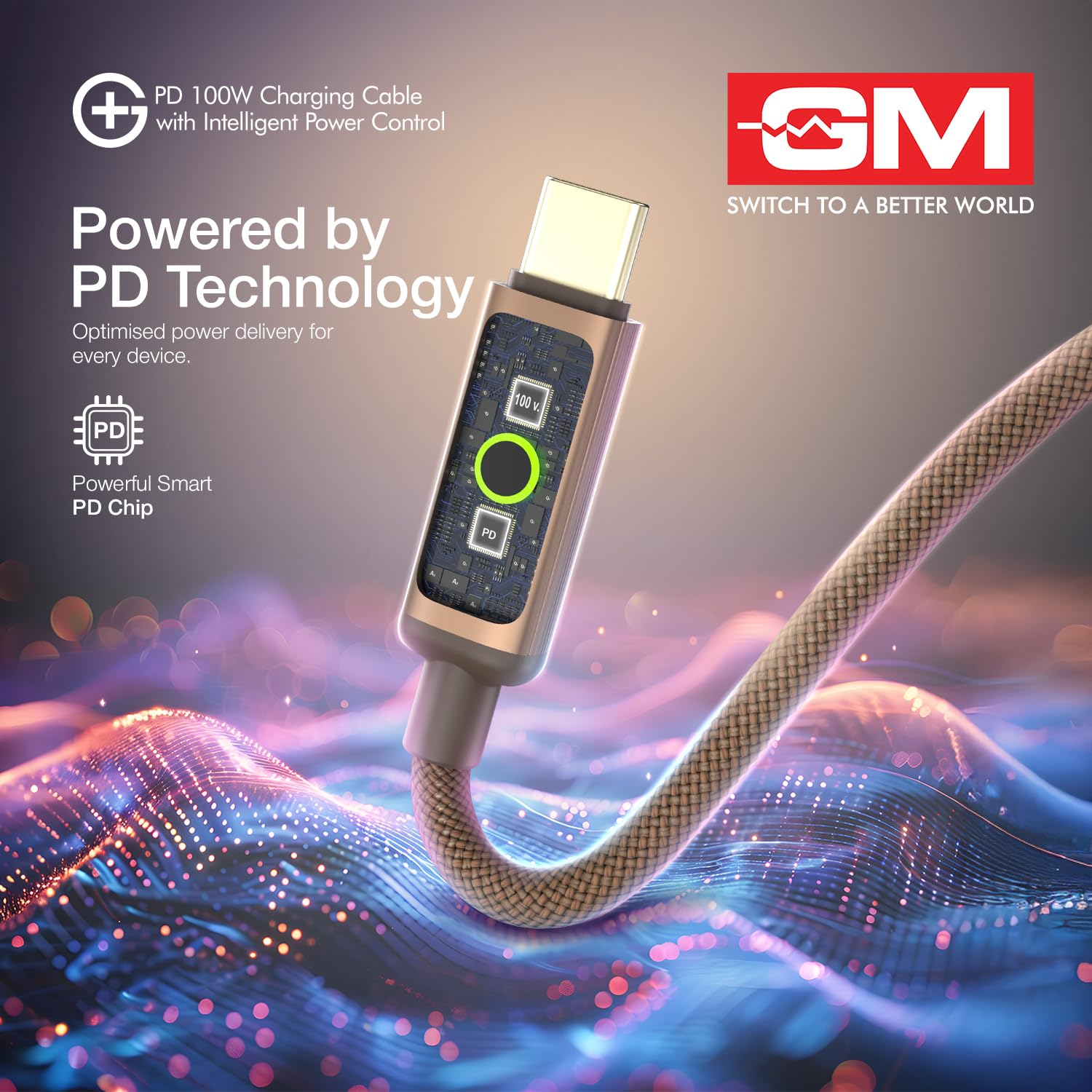 G+ 100W PD Cable Fast Charging Smart Auto Cutoff Laptop Charger 480Mbps Brown - Image 9