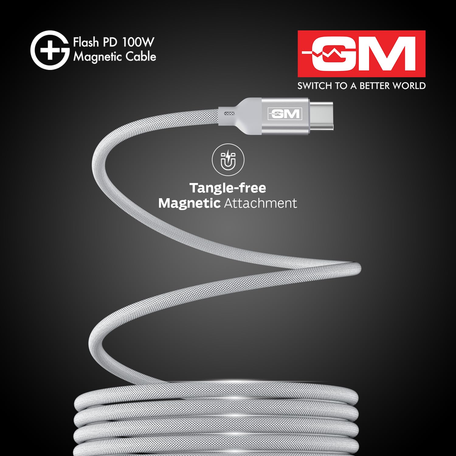 GM G+ Flash PD 100W Magnetic Type C Cable Seamless Charging White - Image 4