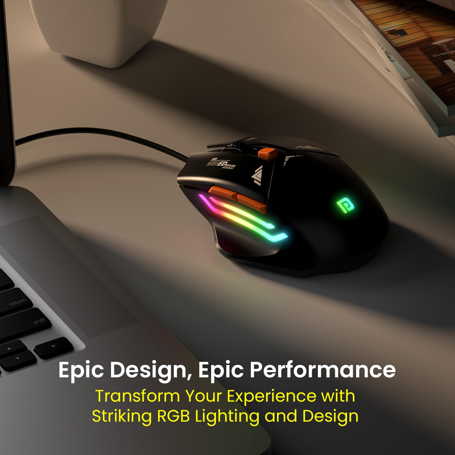 Portronics POR 2015 Vader Wired Gaming Mouse with 6 Buttons, Thumb Support, Adjustable DPI (6400 Max), RGB Light Effects, Ergonomic Design, 1.5 m Long USB Cable for Laptop And PC Black - Image 2
