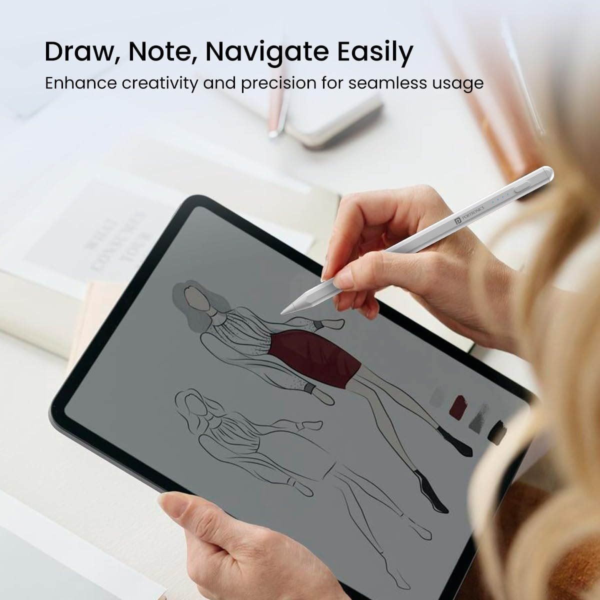 Portronics POR 2757 Glide Stylus Pencil for iPads Only, Angle Tilt Sensitivity, Palm Rejection, Attaches Magnetically, Battery LED Indicator, Type-C Charging, Only for iPads Released Between 2020 & 2024 Portronics POR 2757 Glide Stylus Pencil for iPads Only, Angle Tilt Sensitivity, Palm Rejection, Attaches Magnetically, Battery LED Indicator, Type-C Charging, Only for iPads Released Between 2020 & 2024 - Image 3