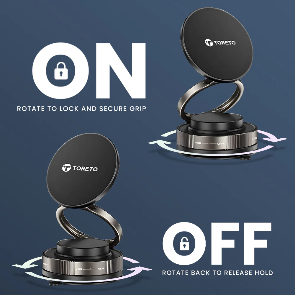 Toreto TOR-179 Mag Grip Magnetic Car Mobile Holder with 360° adjustment, Strong Grip Suction, Smart Lock, and Multi-Angle Adjustment - Image 9