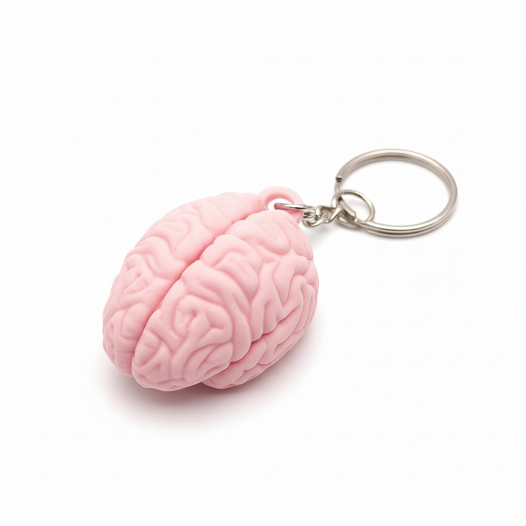 3D Printed Brain Keychain With " Use Your Brian " Printed Pink - Image 2