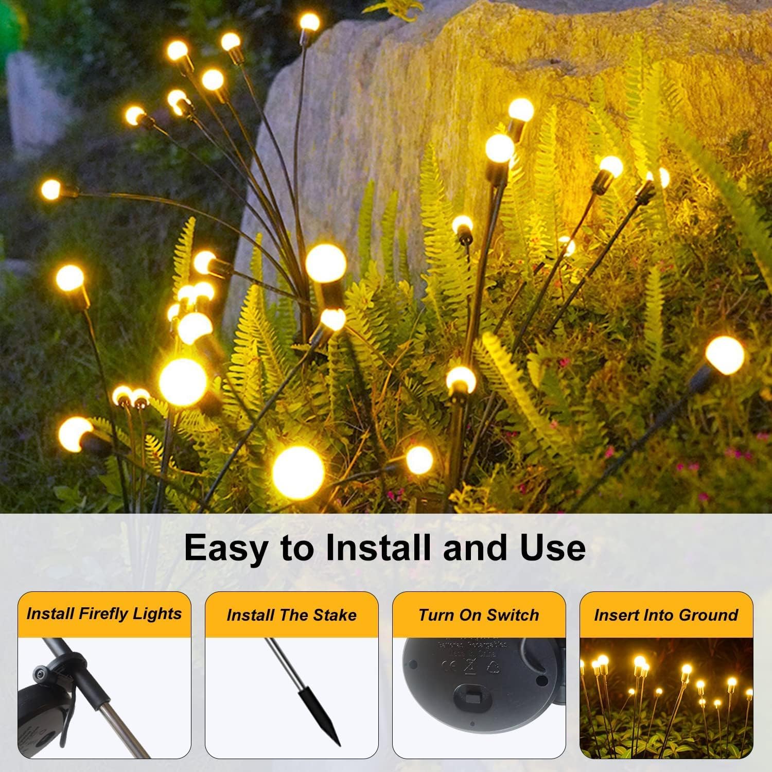 Solar Firefly Outdoor Waterproof Lights 2 x 8 LED Solar Powered Firefly Starburst Swaying Light Decorative Garden Stake Lights for Path Walkway Yard - Image 5