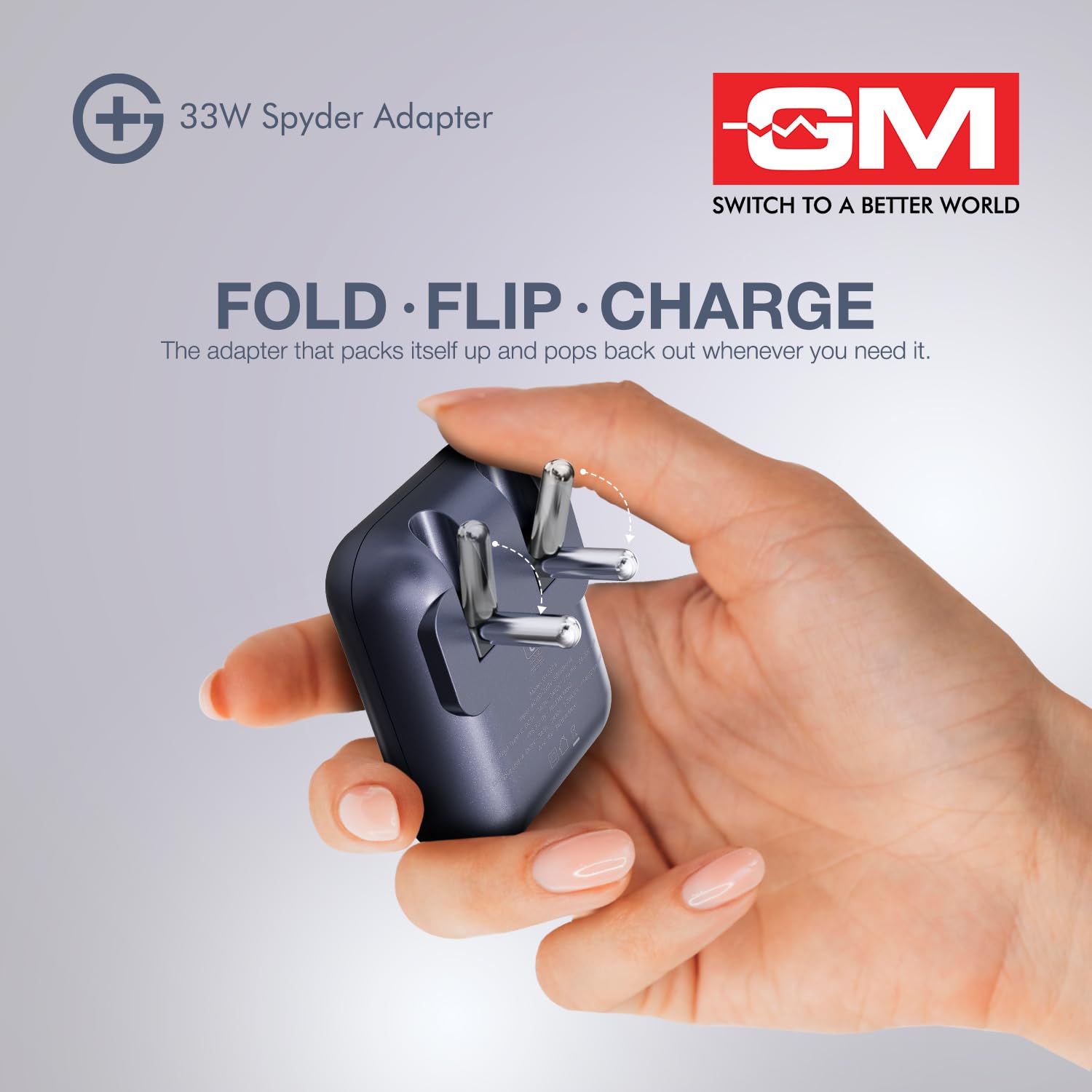 GM G+ 33W Spyder GaN Charger, Compact Dual-Port Fast Charger with Foldable Indian Pin, GaN Technology, Protection Features, Type-C PD And USB-A Output - Image 7