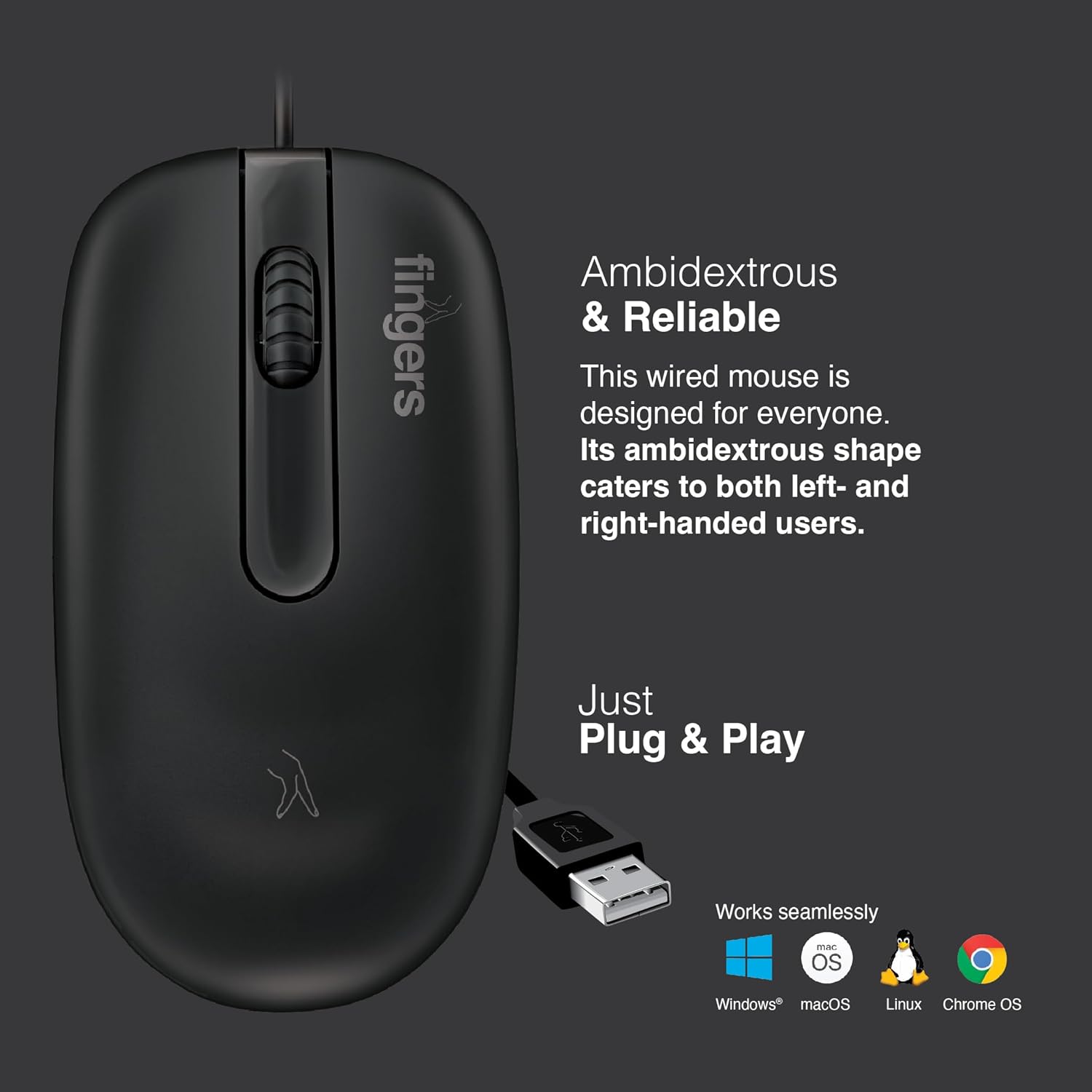 FINGERS MasterHit USB Wired PC Mouse Advanced Optical Technology, 1200 DPI, Ambidextrous, Plug-n-Play, Windows, macOS, Linux And Chrome OS - Image 7