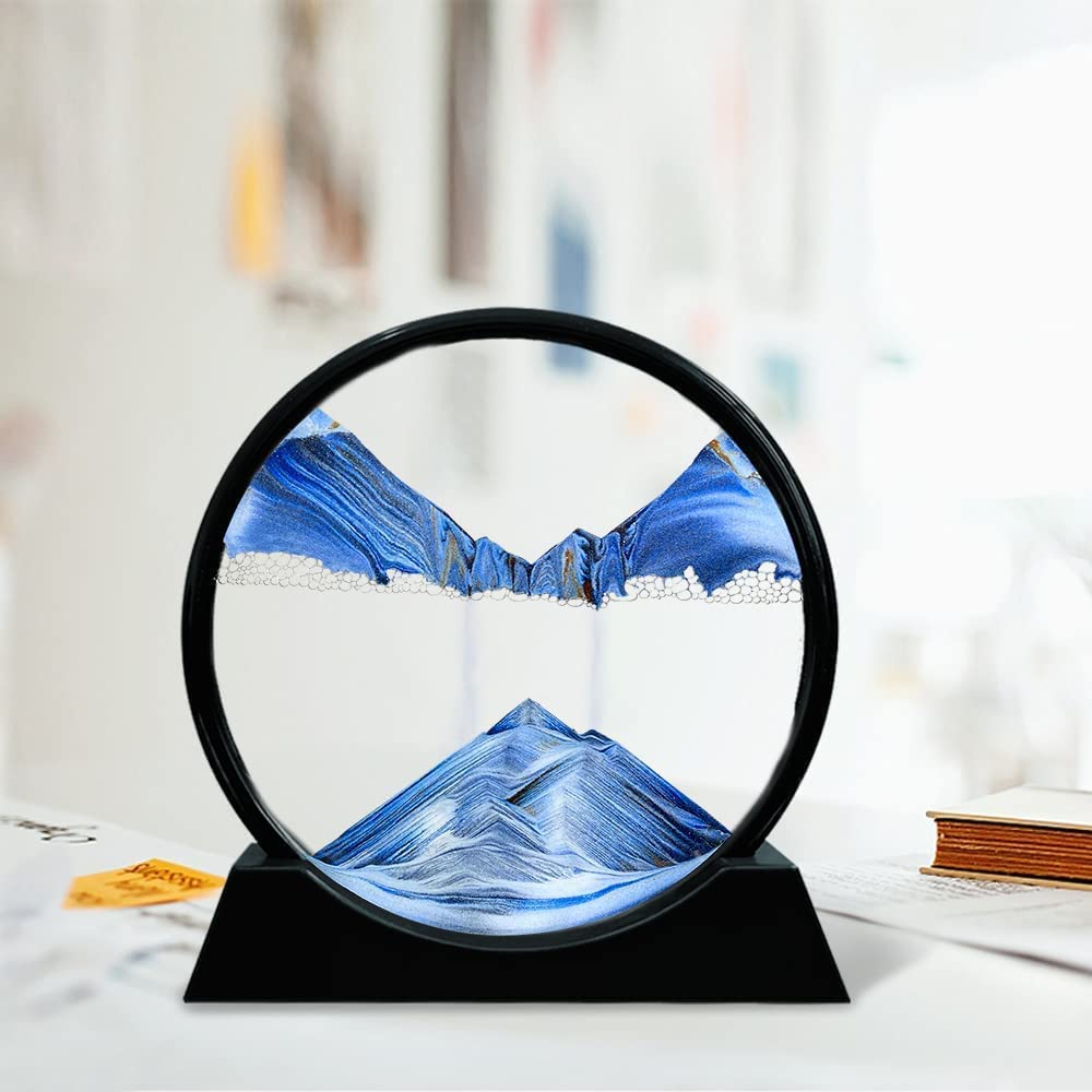 3D Moving Sand Art Picture Glass Liquid Painting Natural Landscape Showpieces for Home Decor, Antique Gifts for Kids, Office Desktop Decoration Blue - Image 6